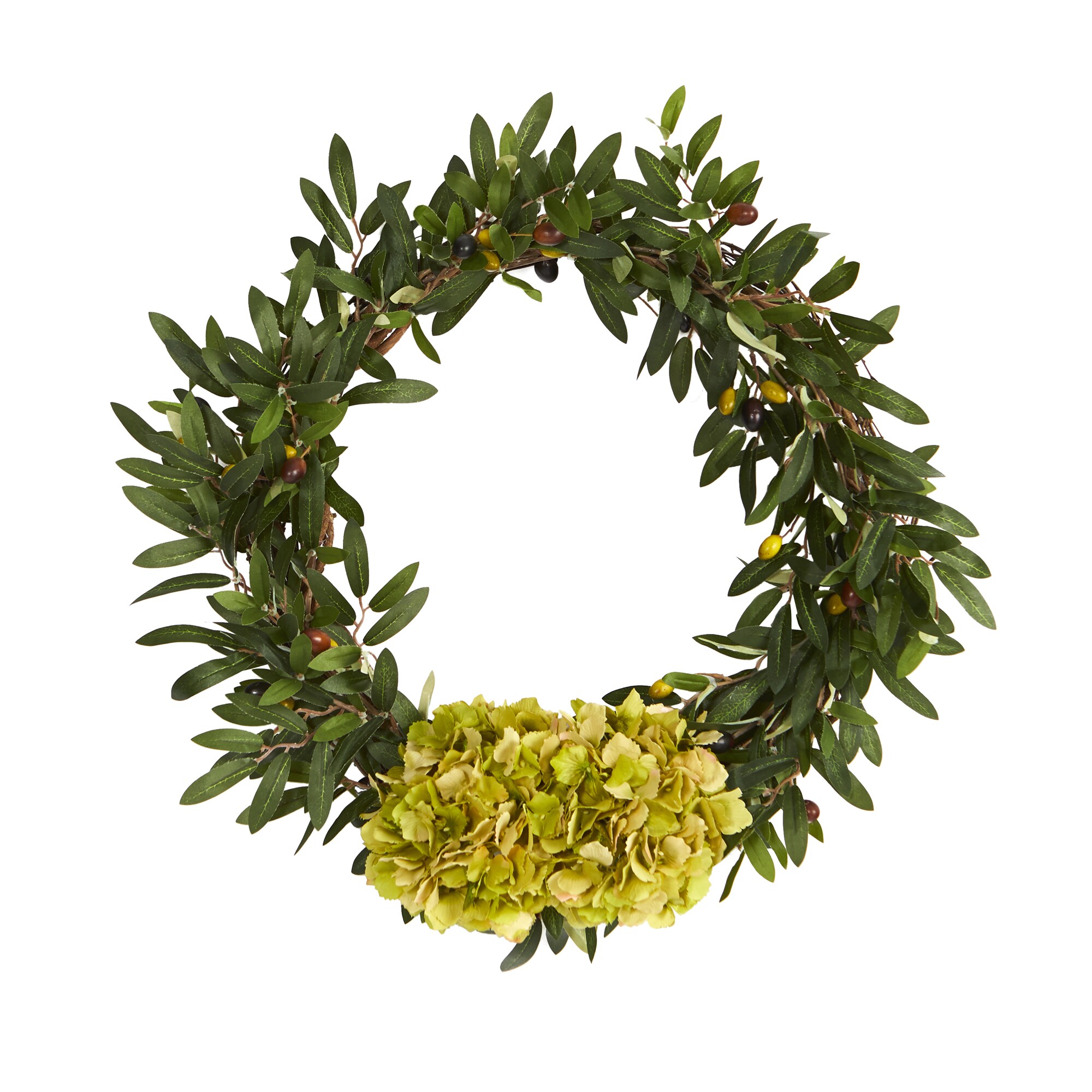 Nearly Natural 20-in Green Indoor Silk Artificial Wreath in the