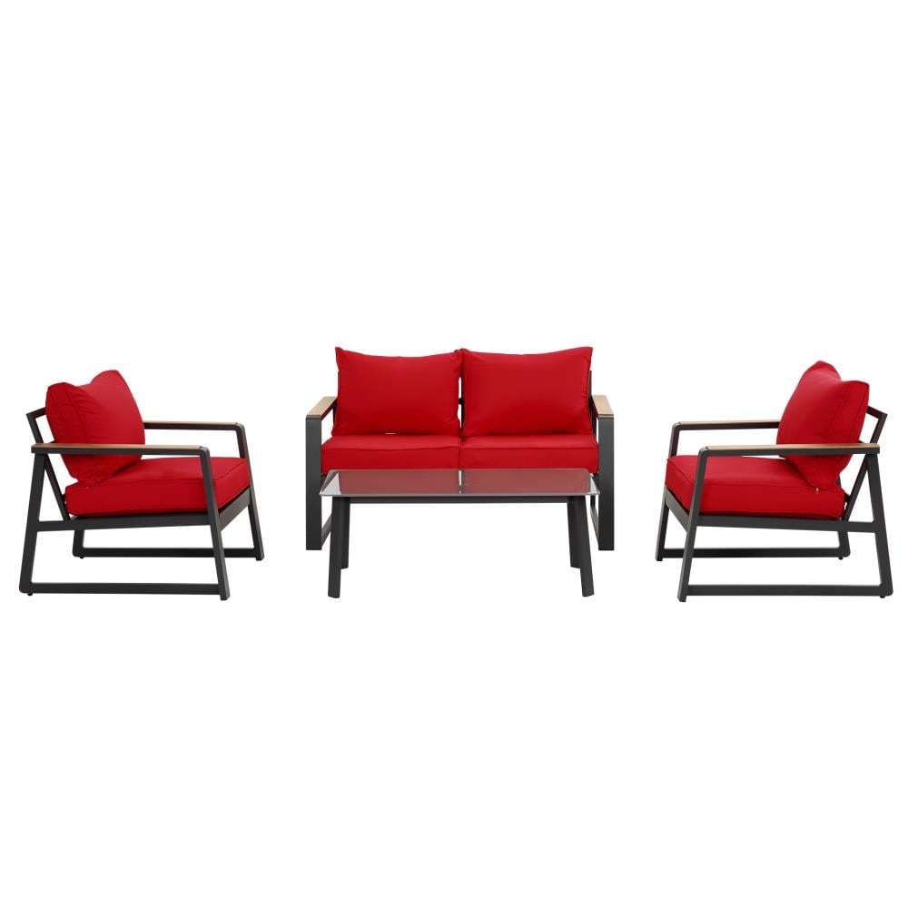 FOREST HOME FRQ03-RD Wicker Outdoor Sofa with Red Cushion(S) and Aluminum Frame