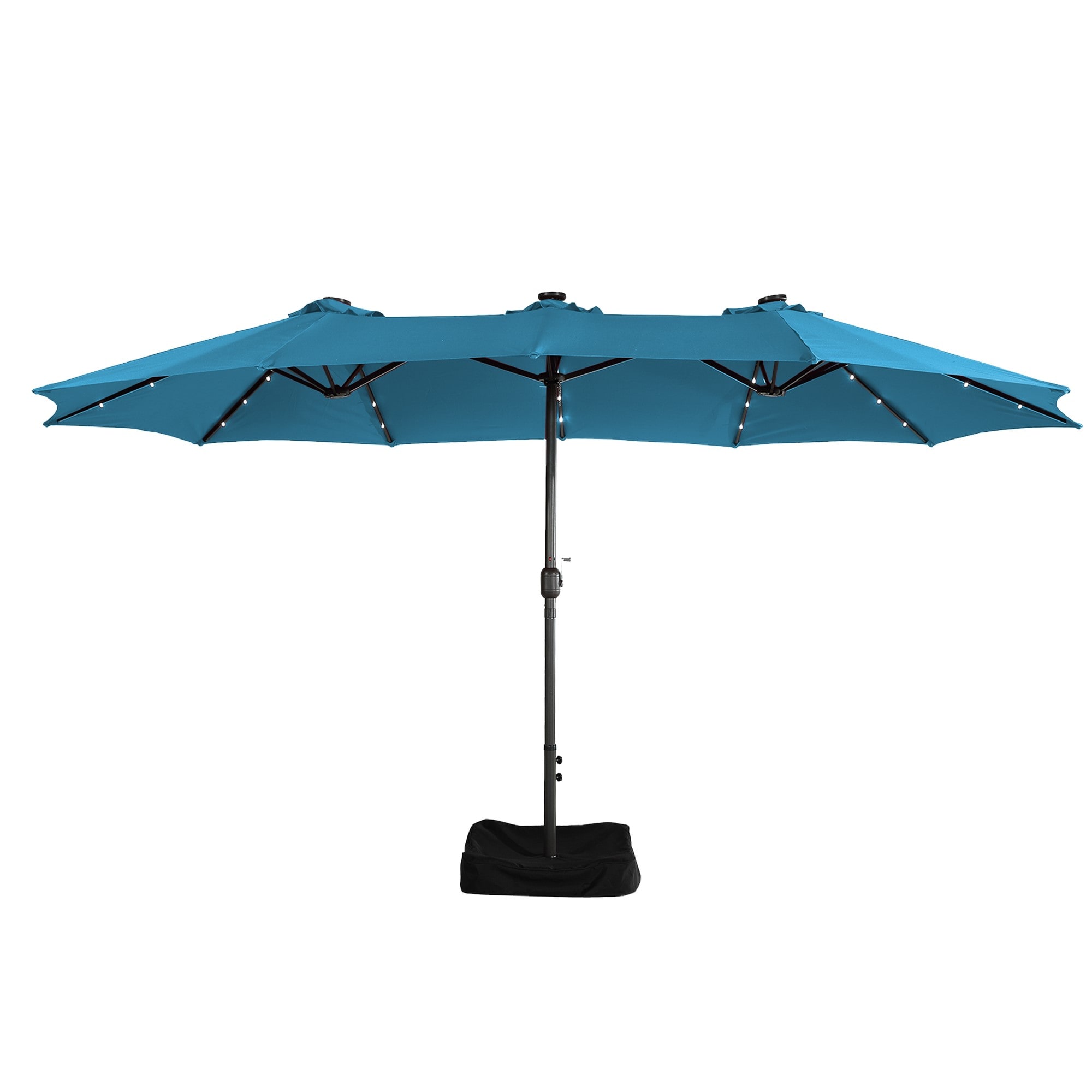 Mondawe LC-NSH004LOG 15-ft Steel Light blue No-tilt Garden Patio Umbrella with Lights with Base