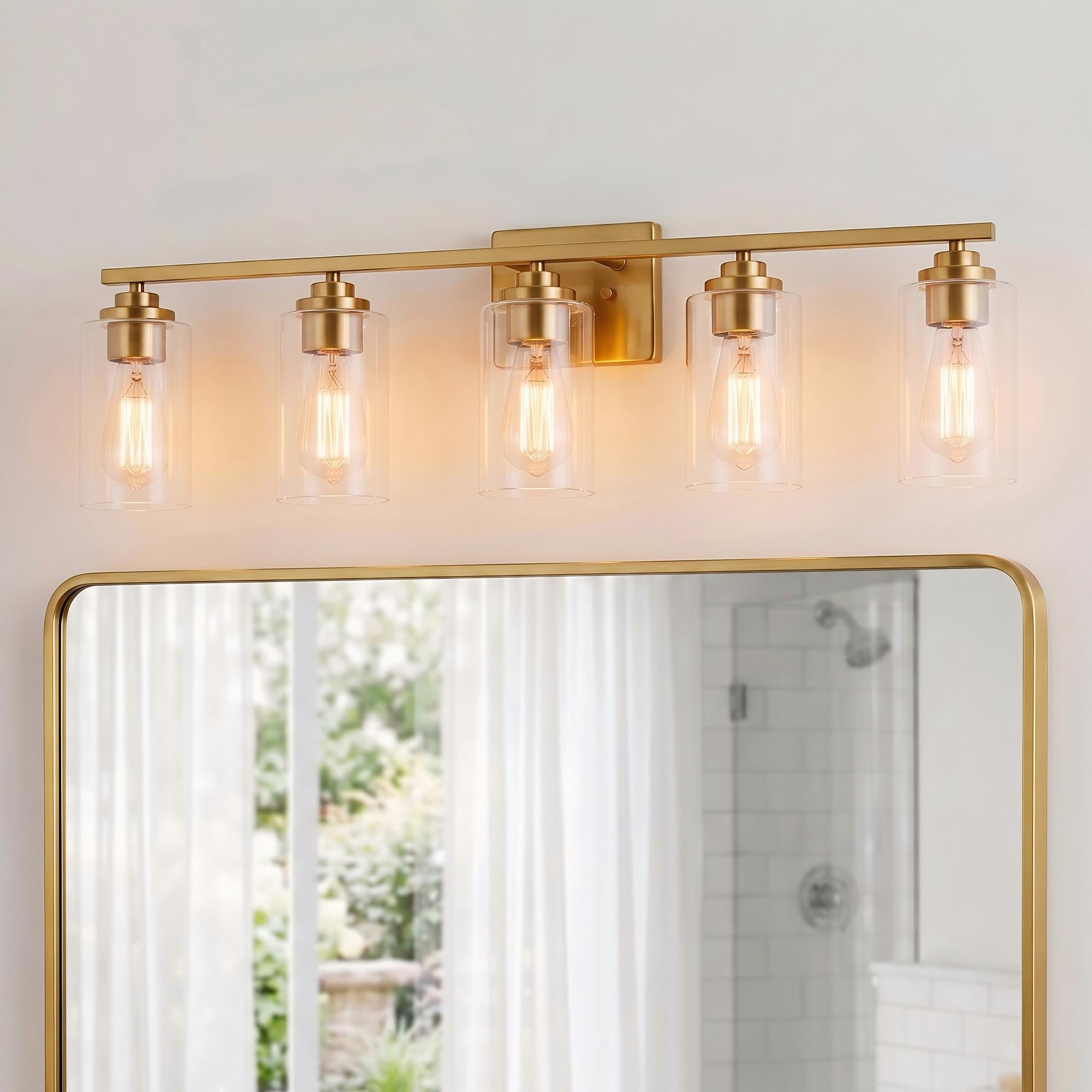 KAWOTI Nolan 35-in 5 Light Gloss Gold Modern/contemporary Bathroom Vanity light