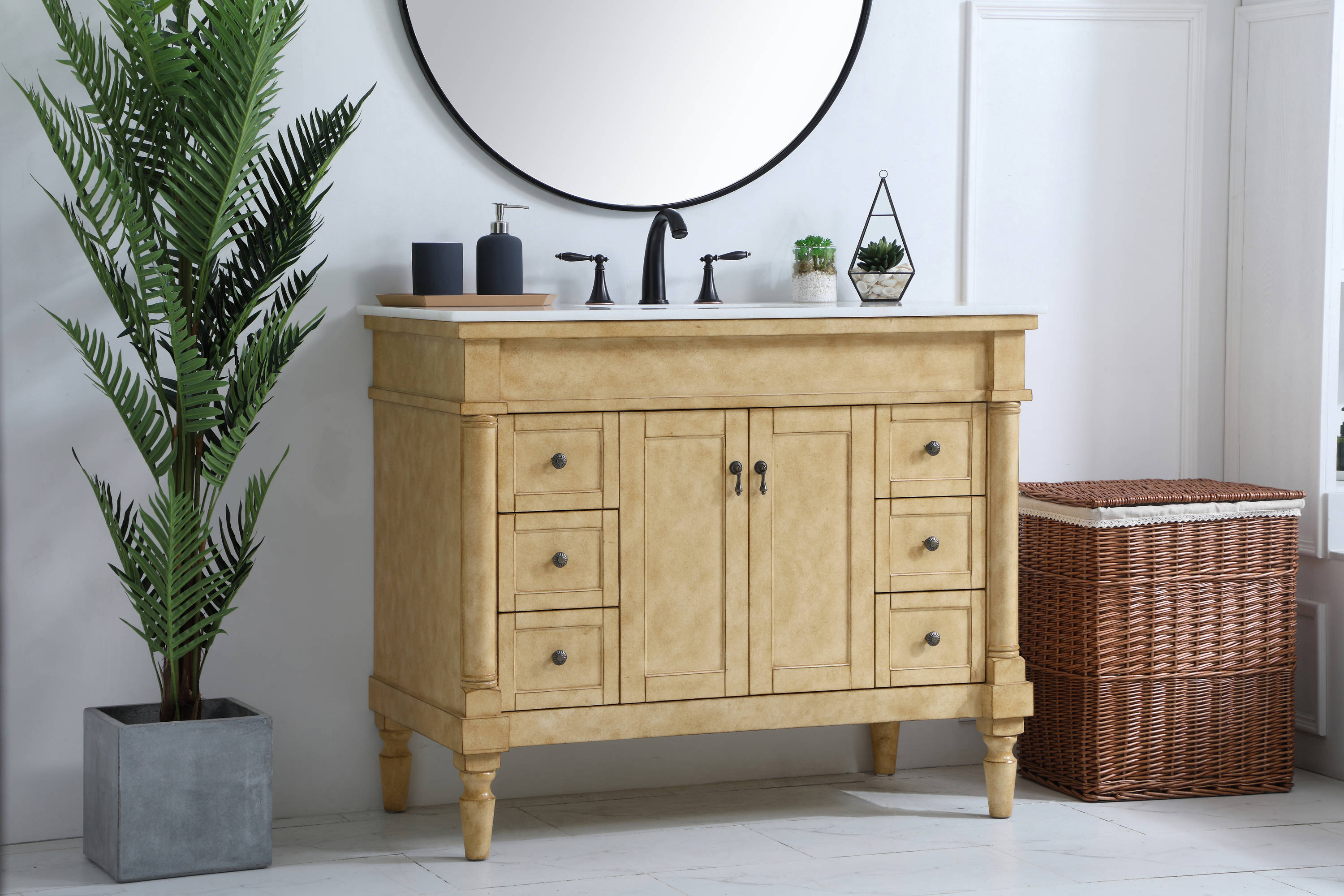 Antique White Wood Cabinet With Baskets