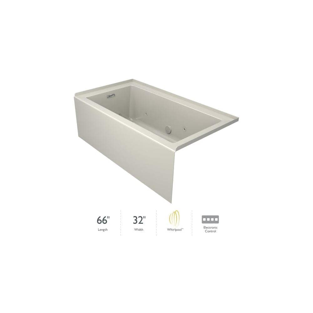 Jacuzzi  LNS6632 WRL 2HX Linea 66 Inch Three Wall Alcove Acrylic Whirlpool Tub with Right Drain Location and Overflow