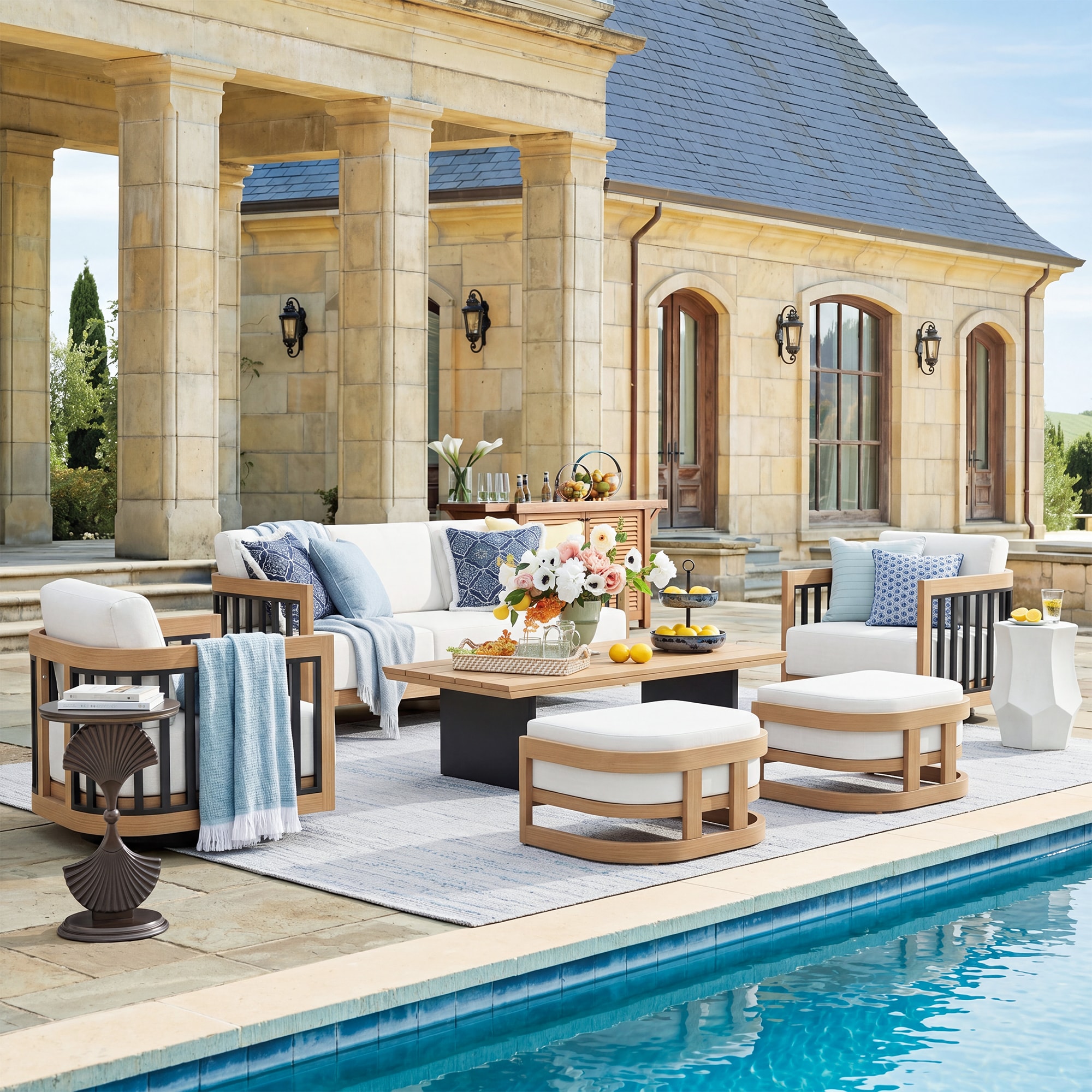 PEAK HOME FURNISHINGS Sereno 6 -Piece Patio Sofa Conversation Set with Beige Cushions