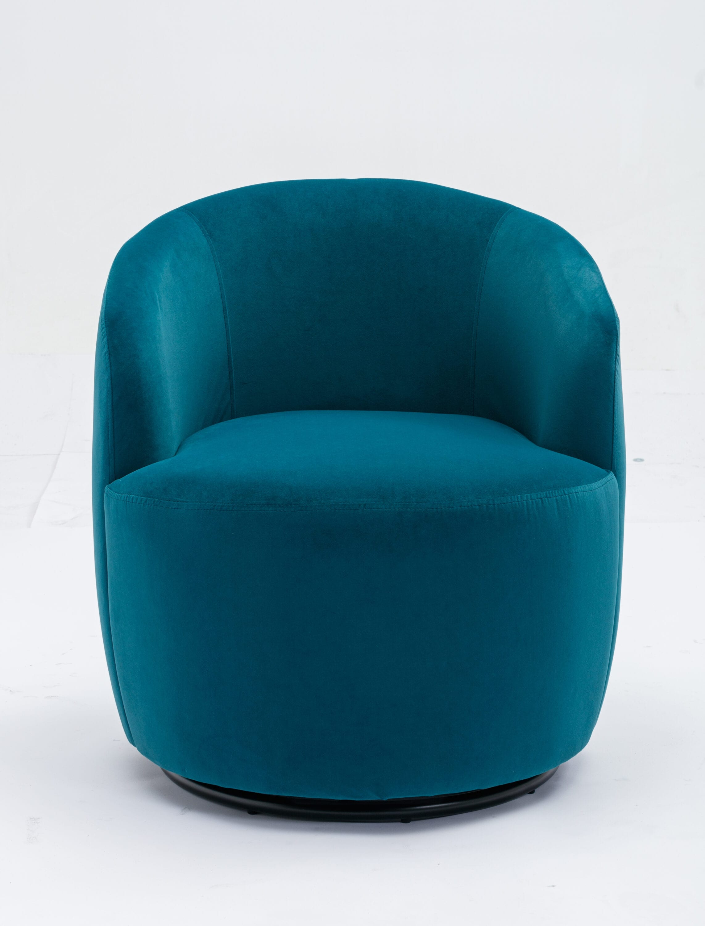 Rbied Velvet Fabric Swivel Accent Armchair Barrel Chair with Black Metal Ring Teal