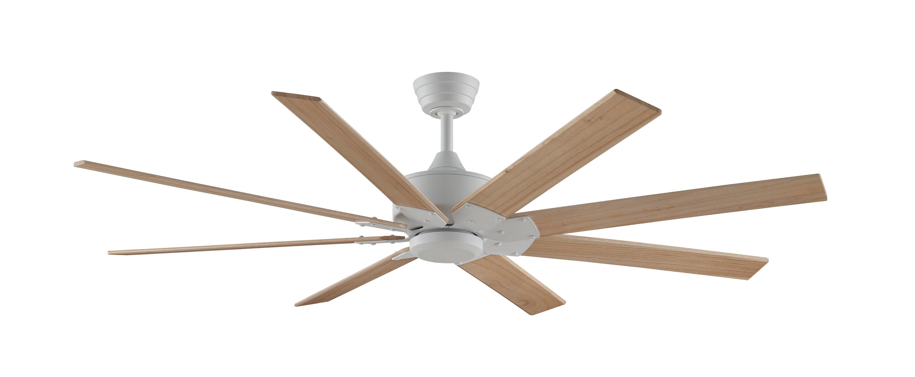 Fanimation FPD7912BMW-64N Levon Custom 64-in Outdoor Smart Matte White with Natural Blades Ceiling Fan Light Kit Compatible - Remote Included ( 8 -Blade )