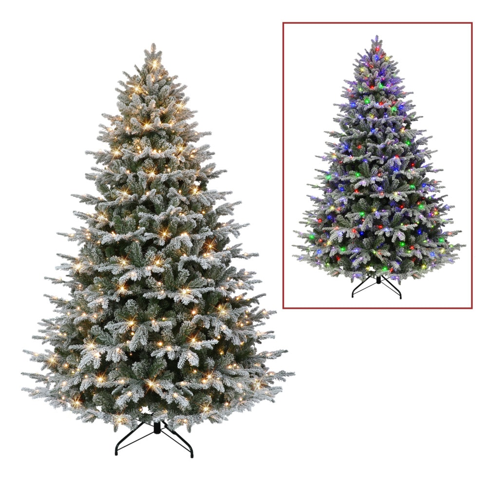 Puleo International ALWFA-75LDF5K6 7.5-ft Fir Pre-lit Flocked Artificial Christmas Tree with Color Changing LED Lights
