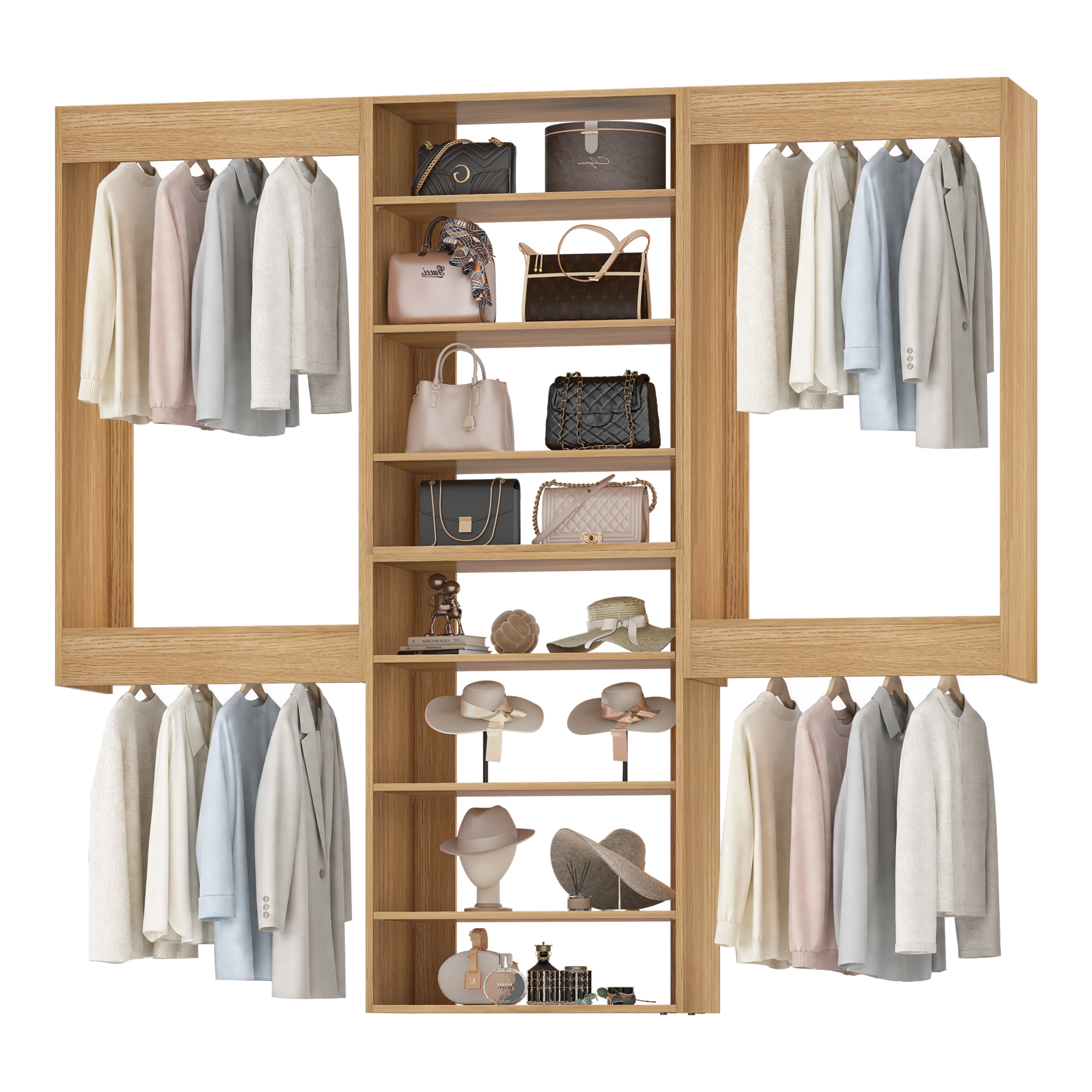 LUXEYARD  90 in W Wood Wall-Mounted Modular Closet System for Bedroom or Walk-in Closet