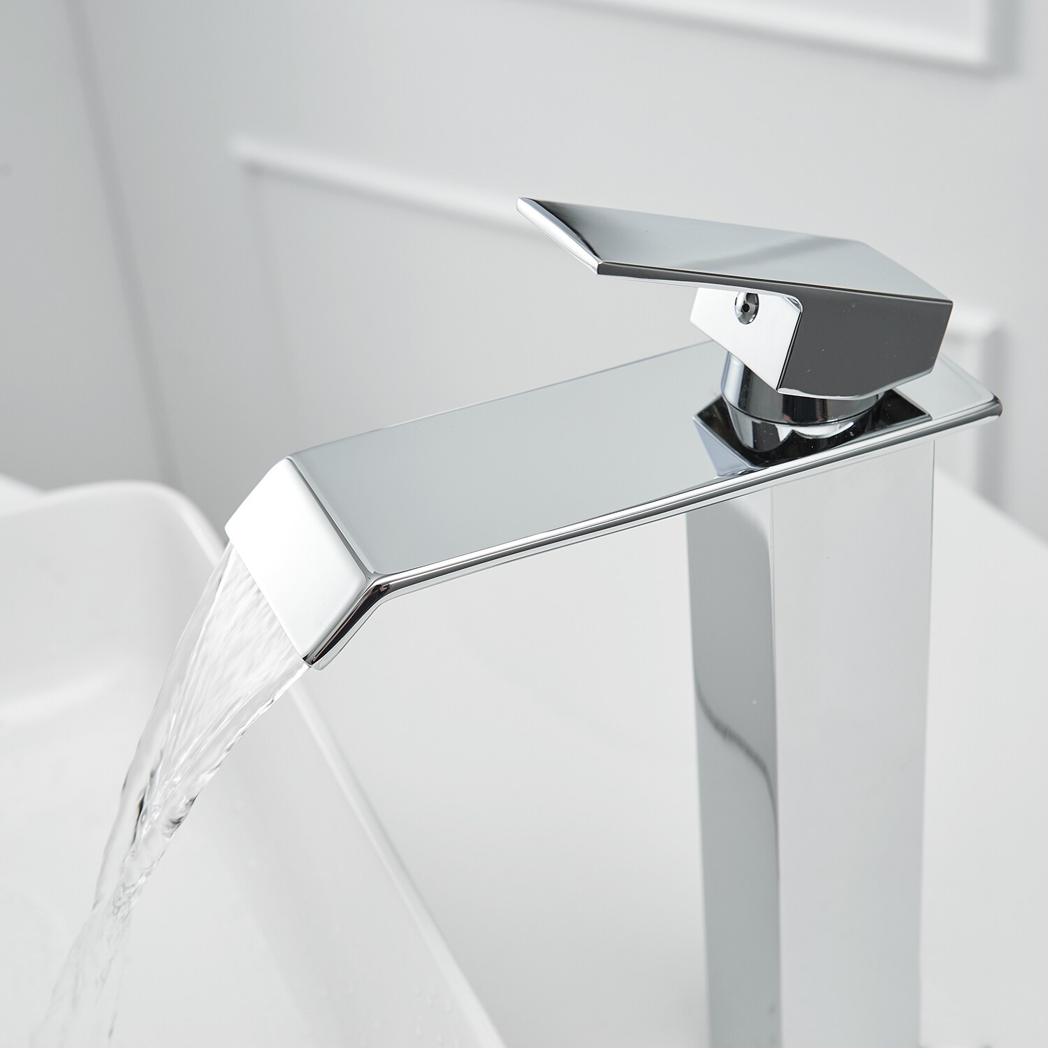 Polished Chrome Waterfall Vessel Sink Faucet with Pop-Up Drain