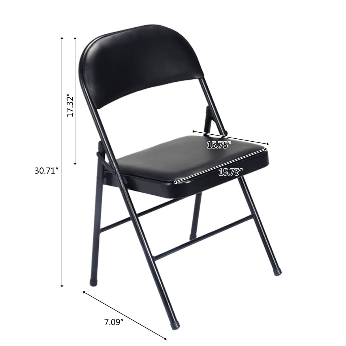 Black Steel Folding Dining Chairs with Padded Seats, Set of 4