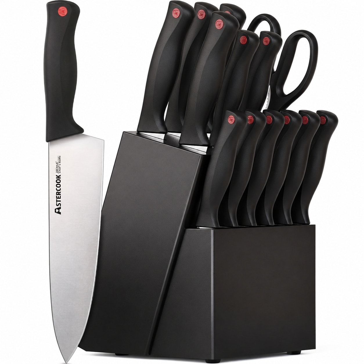 Aoibox 15 Piece Kitchen Knife Set with Built In Sharpener and Hardwood Block High Carbon German Stainless Steel #LABTDT9T