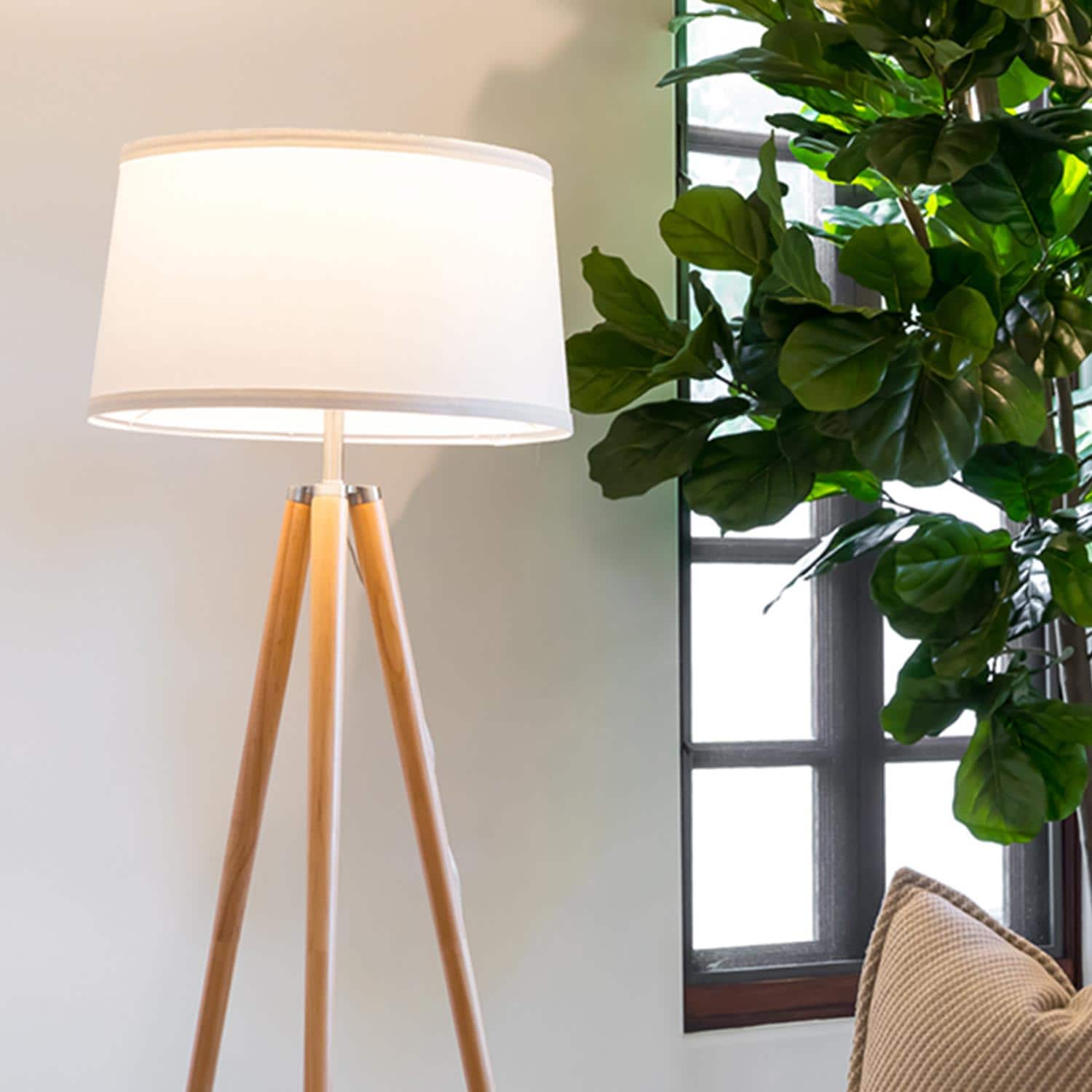 Emma LED Tripod Natural Wood Floor Lamp for Kids' Nursery