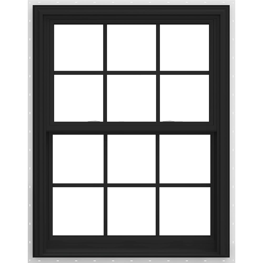 JELD-WEN LOWOLJW240200035 V-2500 31-1/2-in x 37-1/2-in Bronze White Vinyl New construction Double Hung Window Low-E argon Double Pane Glass with Grids (Full Screen Included)