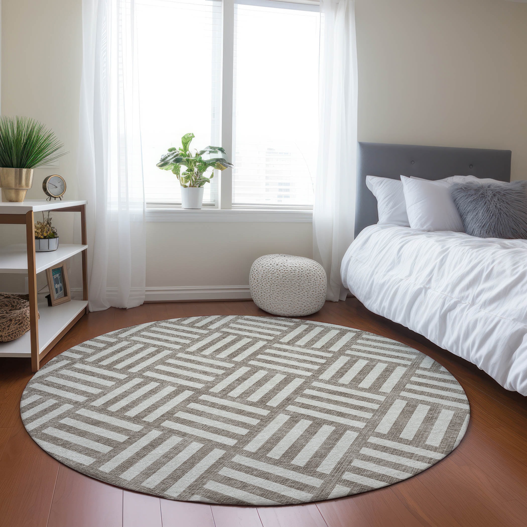 Addison Rugs ACN620TP8RO Chantille ACN620TP 8 x 8 (ft) Polyester Taupe Round Indoor/Outdoor Geometric Machine washable Area rug