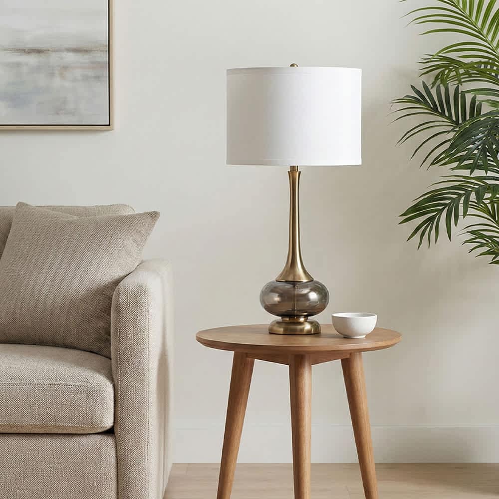 Coolbibila Multicolor Glass Table Lamp with White Drum Shade 29 Inch Artistic Pedestal Base for Living Room