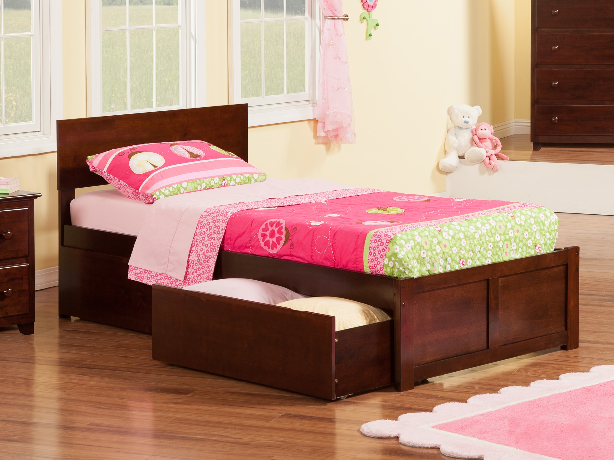 AFI Furnishings AR8112114 Orlando Walnut Twin extra long Wood Platform Bed with Storage