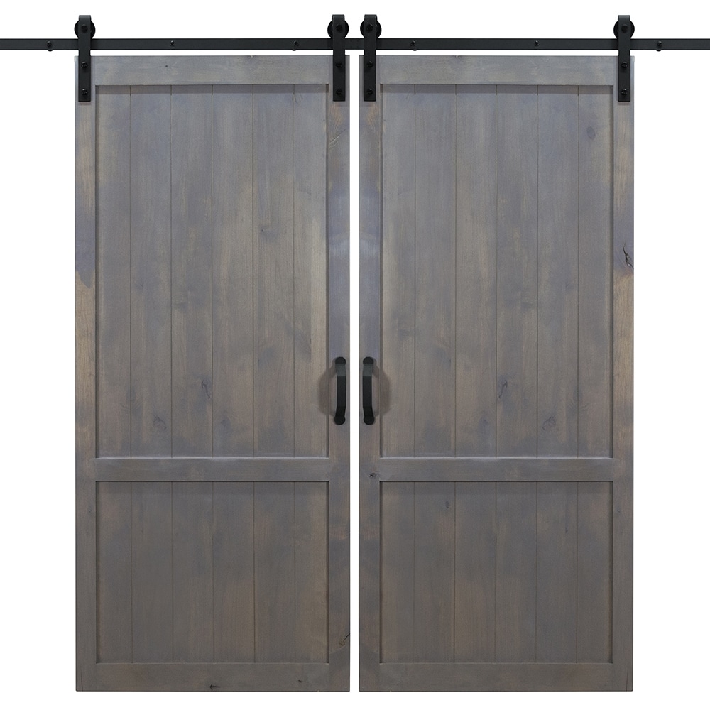 Dogberry DCOUN36GASHNONEDBHD 36-in x 84-in Ash Gray Square Knotty alder Wood Solid core Double Barn Door (Hardware Included)