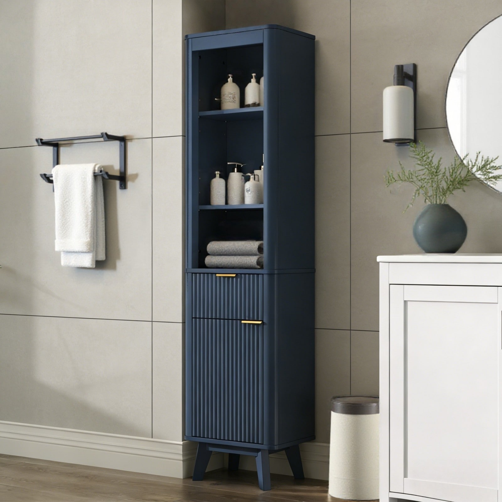 GlasFlength  68 Inch H Tall White Bathroom Storage Cabinet with Adjustable Shelves Drawer  Door Freestanding Organizer for Bathroom Living Room Entryway Kitchen