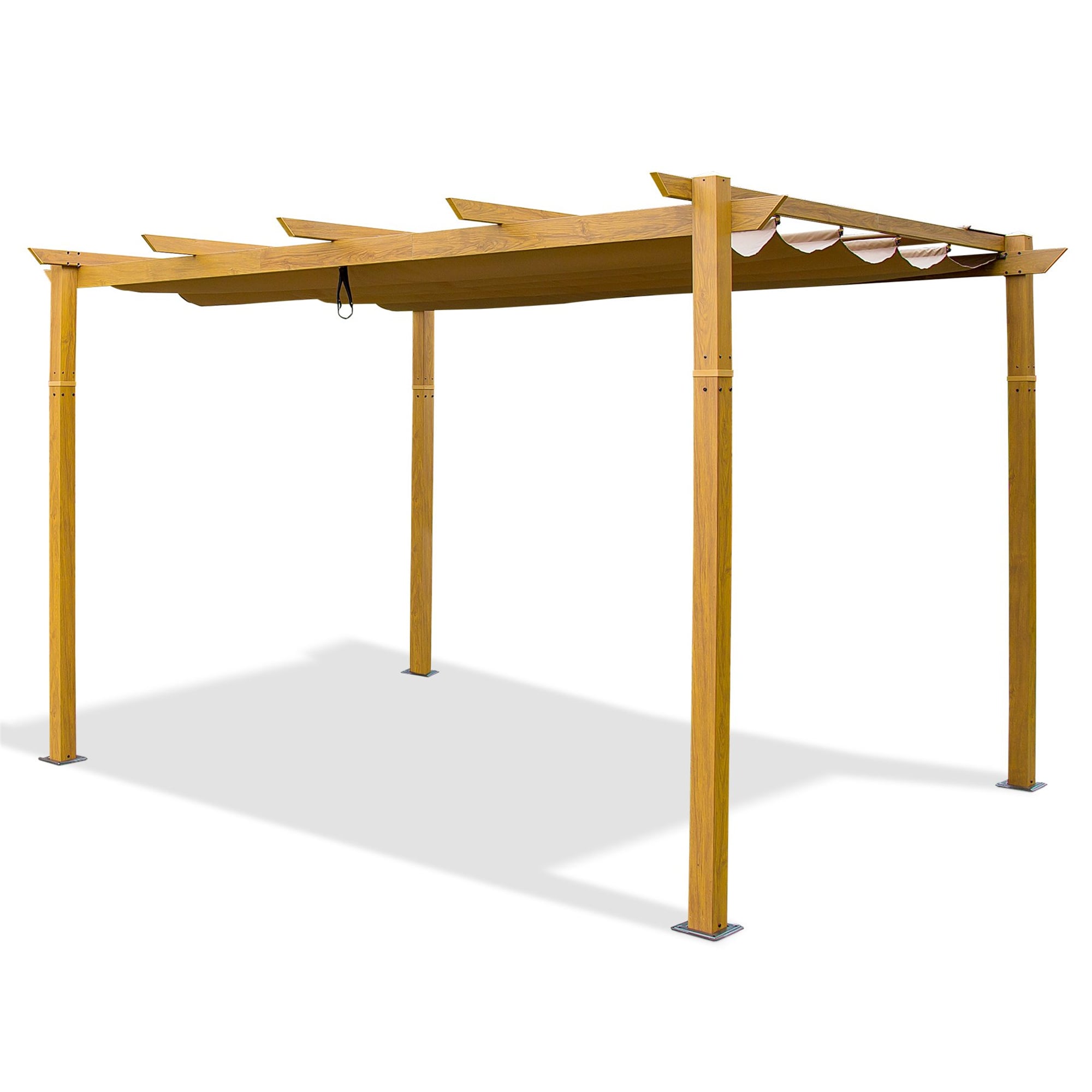 Kahomvis CREFISE-QP109-169 Retractable Pergola 10-ft W x 13-ft L x 7-ft 8-in H Yellow Brown Metal Freestanding Pergola with Canopy