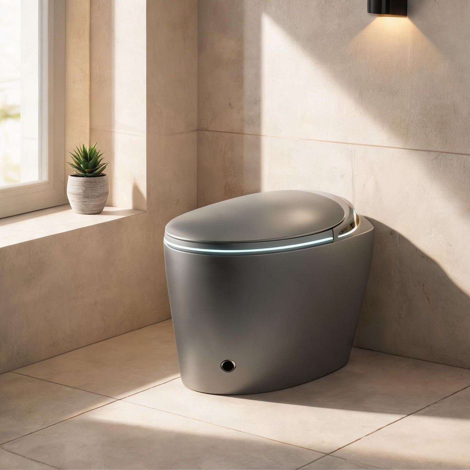 Naturefalls - Soft Gray Elongated Smart Toilet with Bidet Foot Sensor Instant Warm Water Dryer