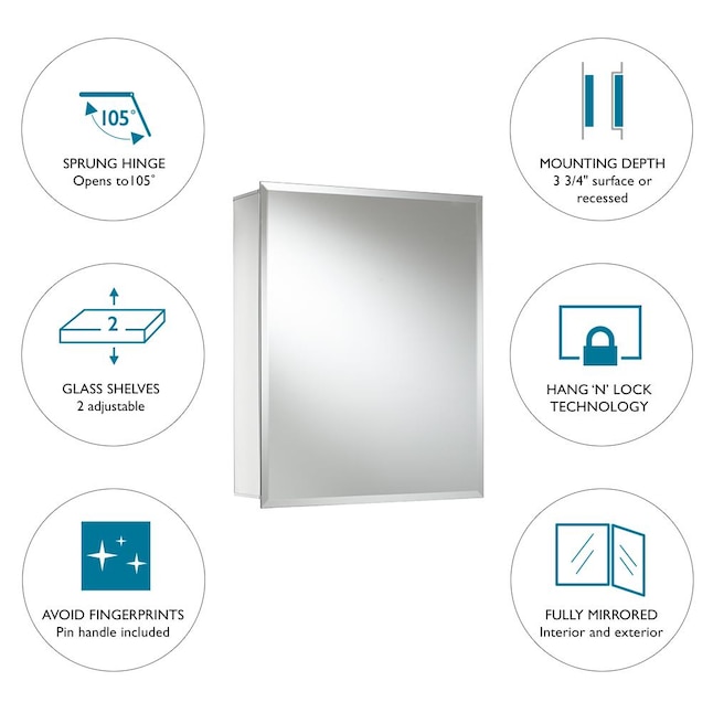Jacuzzi 16-in x 20-in Rectangle Surface/Recessed Mirrored Medicine Cabinet Jacuzzi 16-in x 20-in Rectangle Surface/Recessed Mirrored Medicine Cabinet