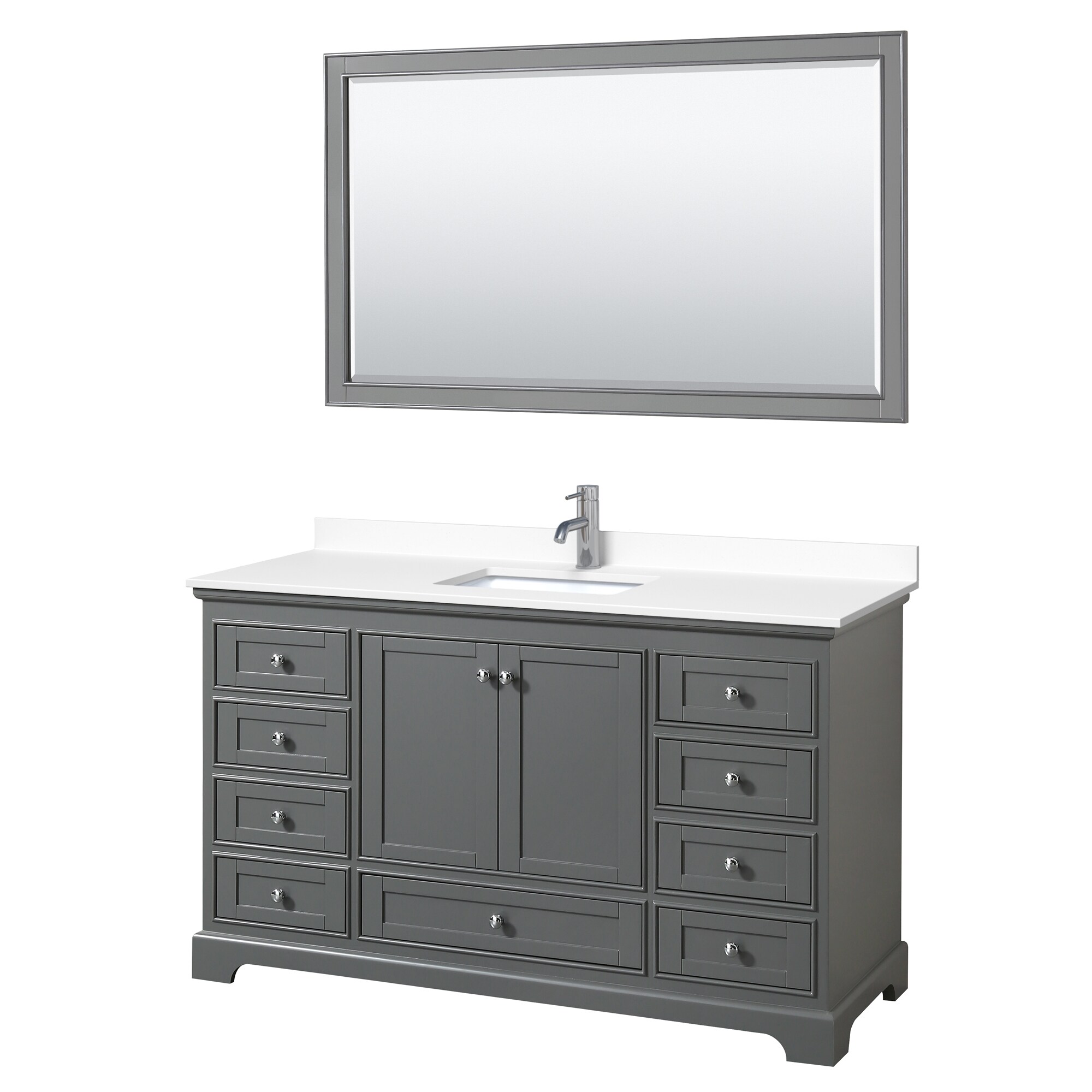 Wyndham Collection WCS202060SKGWCUNSM58 Deborah 60-in Dark Gray with Polished Chrome Trim Undermount Single sink Bathroom Vanity with White Cultured Marble Cultured marble Top (Mirror Included)