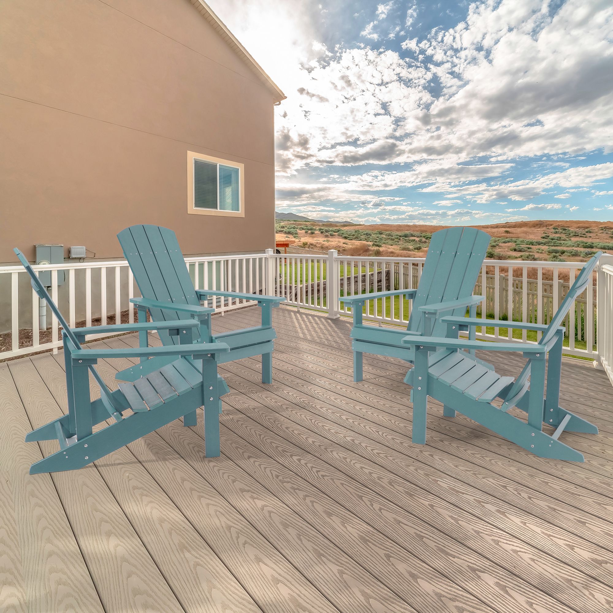 ACEGOSES LW-AC-05-LB-4 Adirondack Chair Set of 4 Turquoise HDPE Frame Stationary Adirondack Chair with Slat Seat