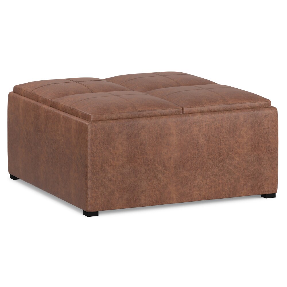 Simpli Home AY-F-07-DUB Avalon Modern Distressed Umber Brown Faux leather Storage Ottoman