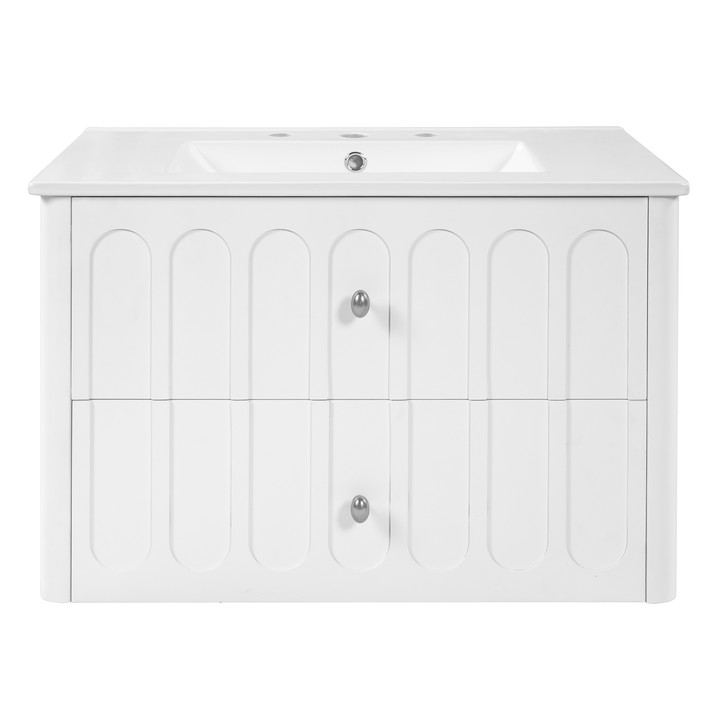 LIVACA - 30 inch White Modern Floating Bathroom Vanity with Ceramic Sink and Soft-Close Drawer Sl...