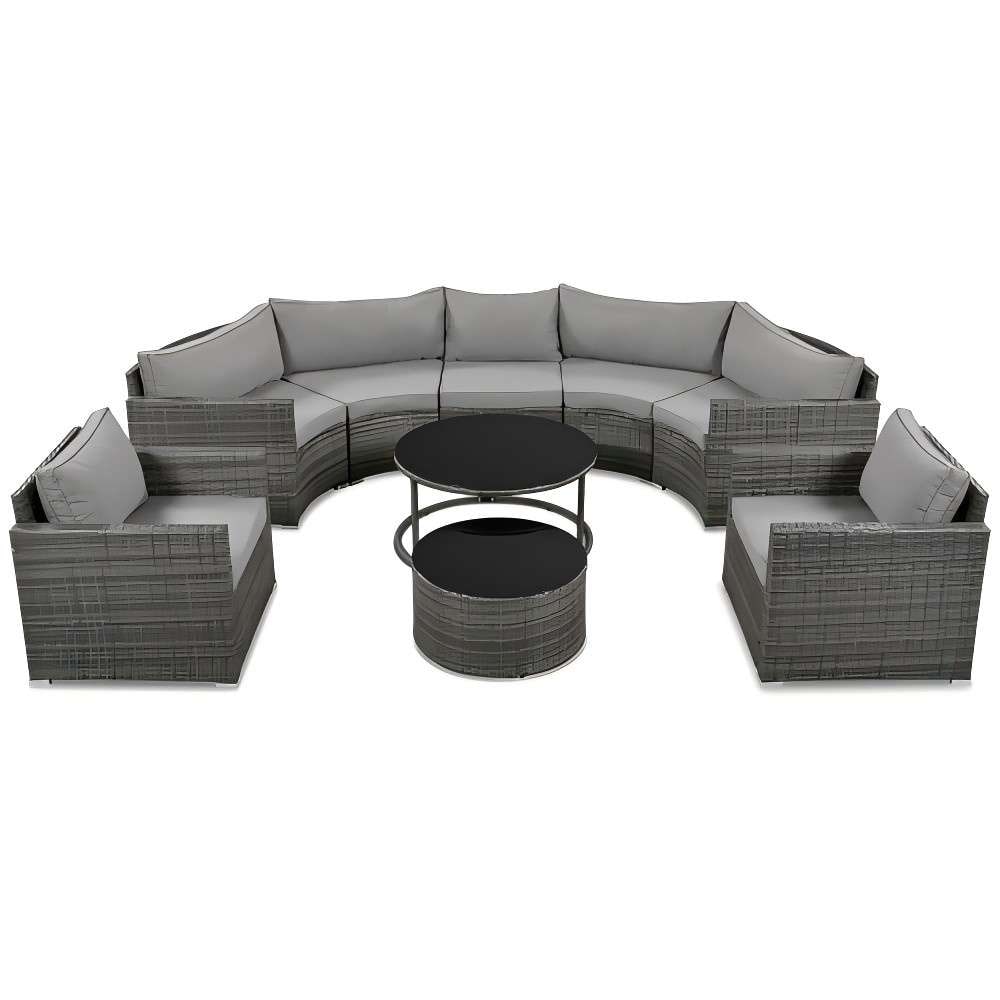 Clihome CNBL-04PWRD 9 -Piece Wicker 2 Patio Sofa Conversation Set with Gray Polyester Cushions