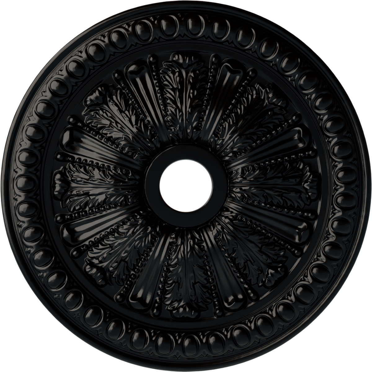 Ekena Millwork CM27TOBLF Tomango Egg and Dart 27.875-in W x 27.875-in L Painted Jet Black Polyurethane Whole Ceiling Medallion