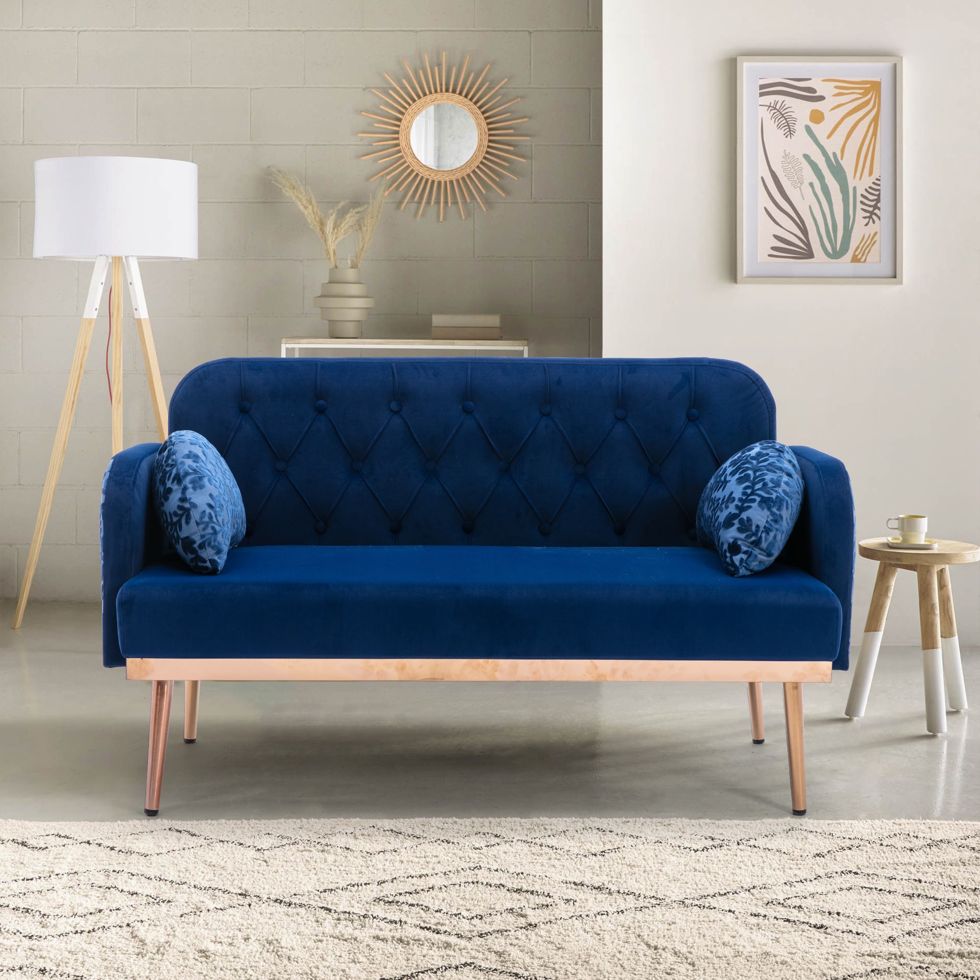Clihome Accent Sofa 55.11-in Modern Navy Velvet Loveseat in the Couches ...