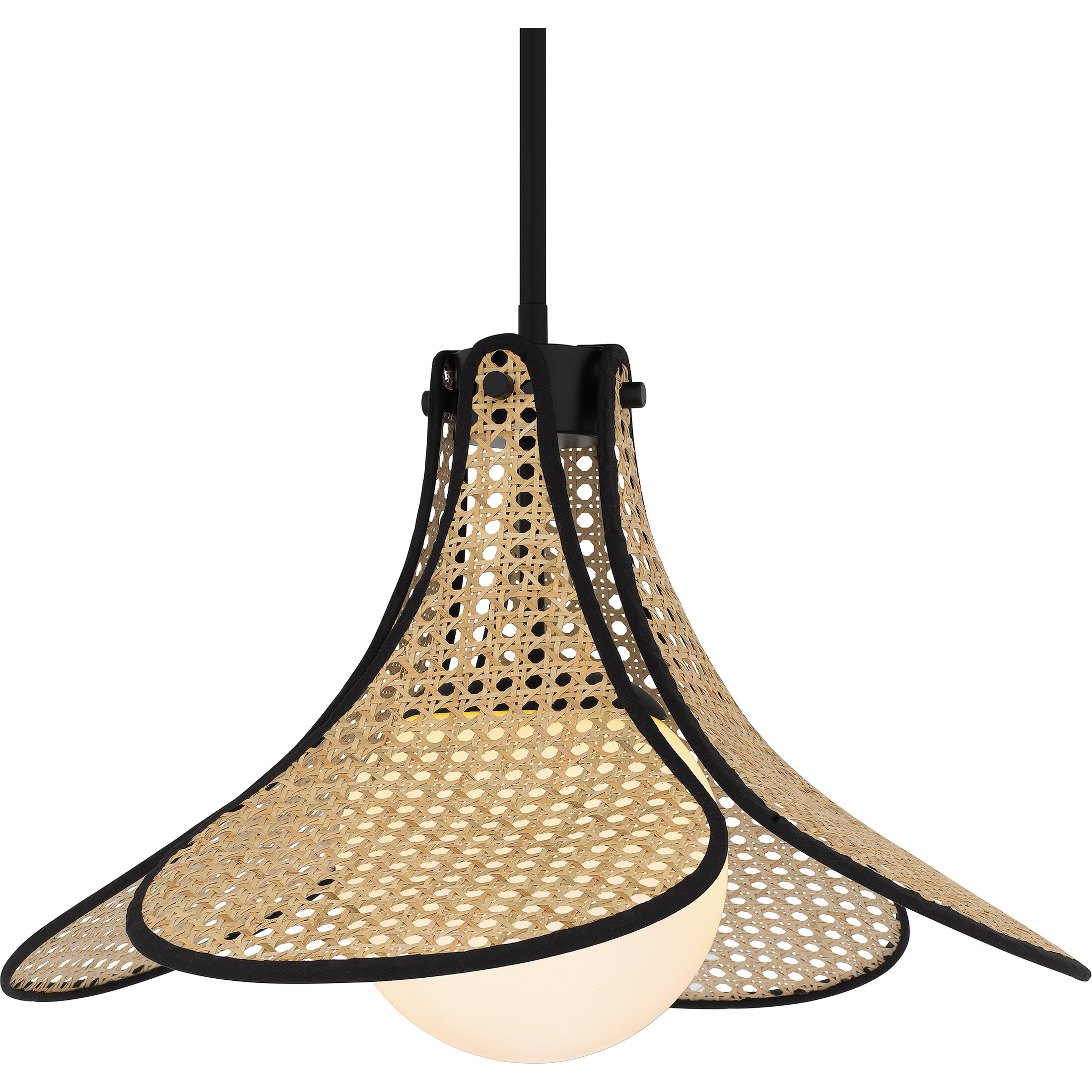 Delilah Matte Black and Rattan Globe Pendant Light