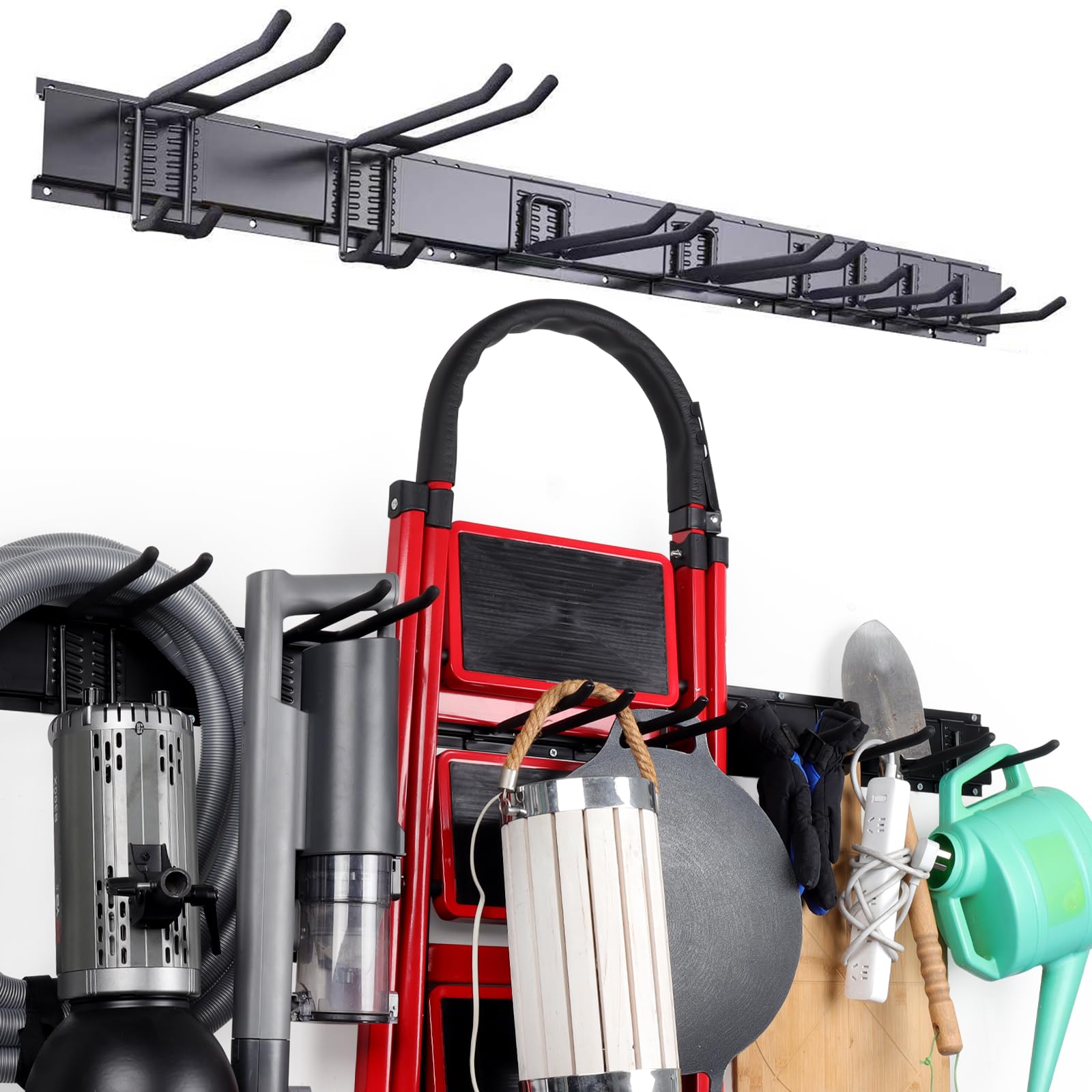 Misopily  11 pcs Garage Wall Mount Tool Storage Rack Adjustable Heavy Duty Organizer with Hooks for Rake Broom Mower Snowboard and Yard Tools 48