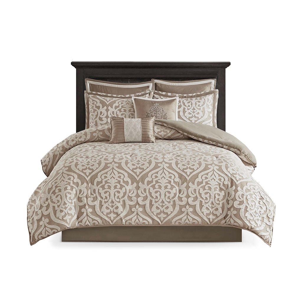 Tinyhomie 8 Piece Jacquard Comforter Set Tan/Ivory King in the Bedding ...