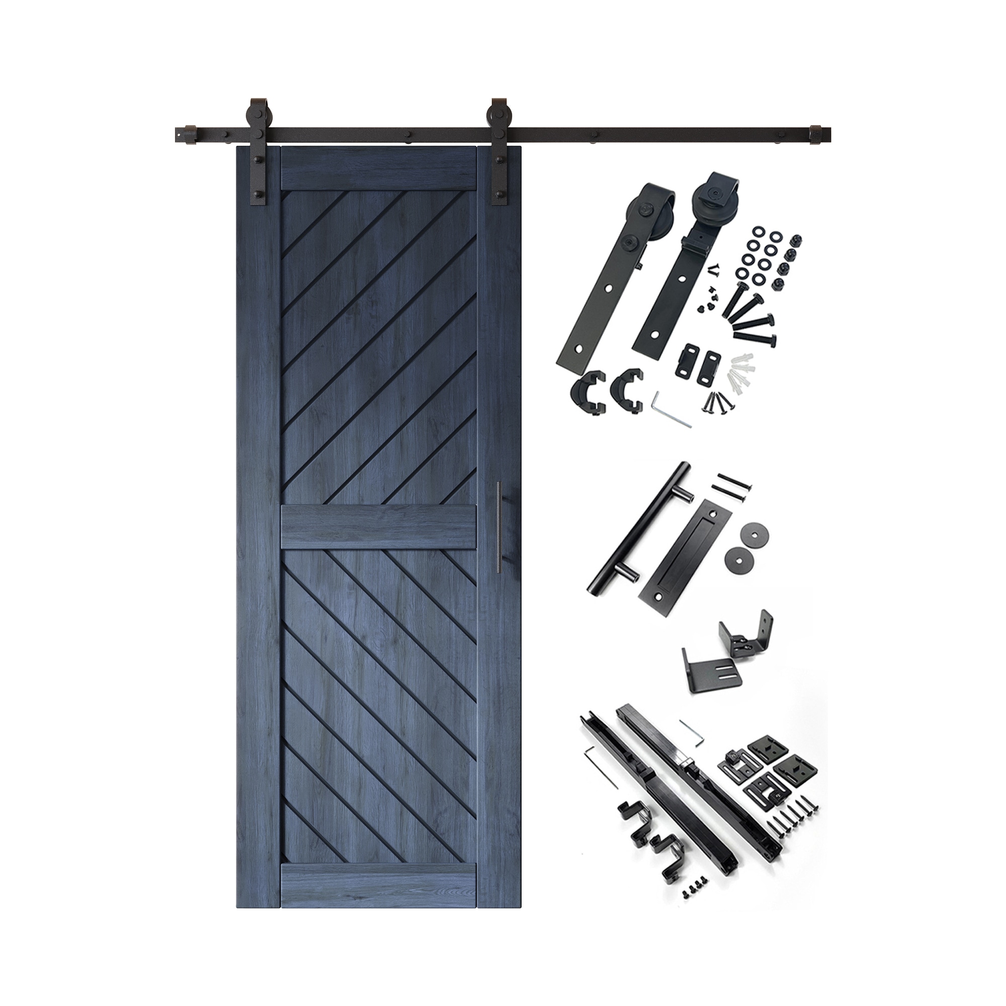 HOMACER YT1H054C-XT3-2680-NA 26-in x 80-in Navy Prefinished Non-standard Pine Wood Solid core Single Barn Door (Hardware Included)