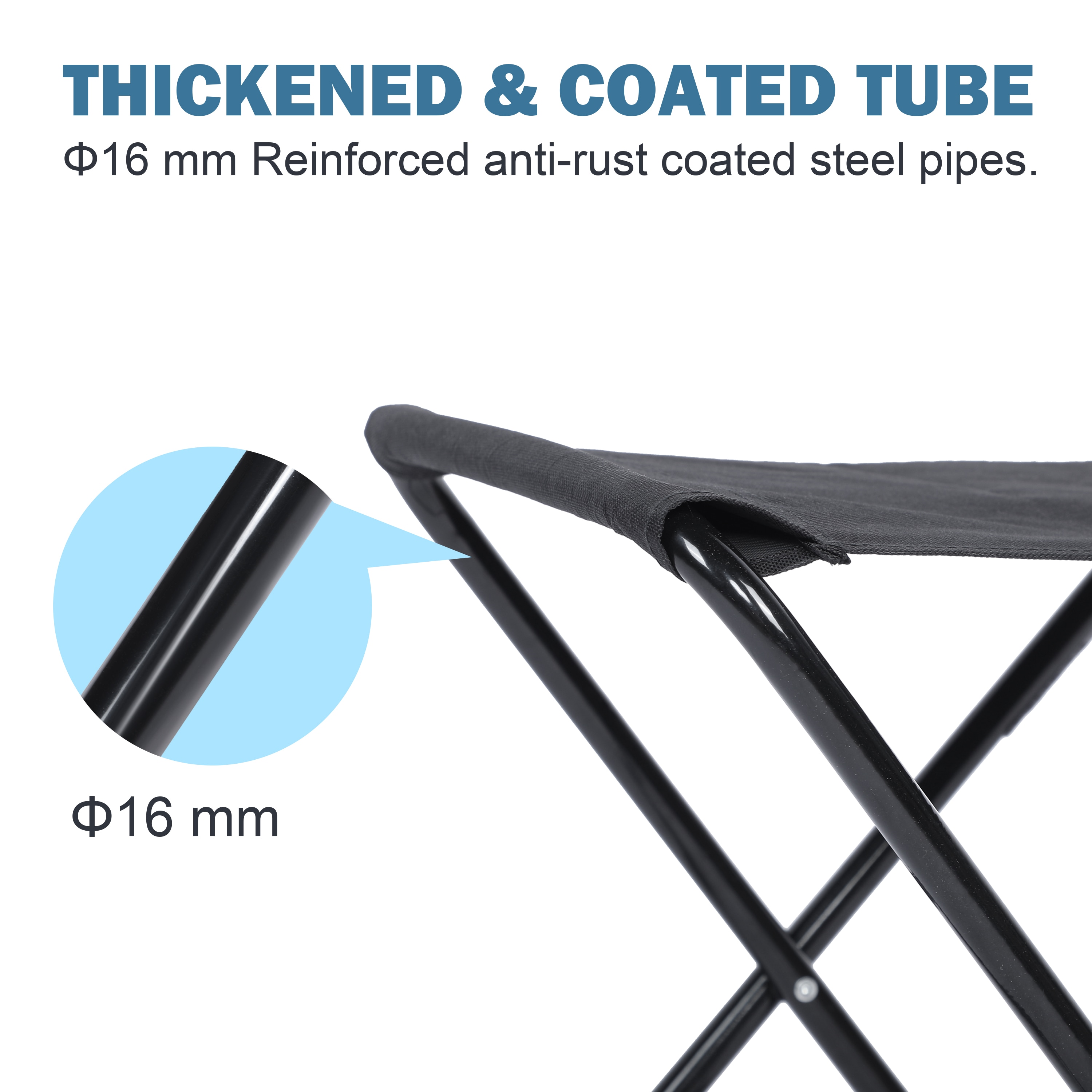 Black Metal Folding Camping Stool with Oxford Cloth Seat