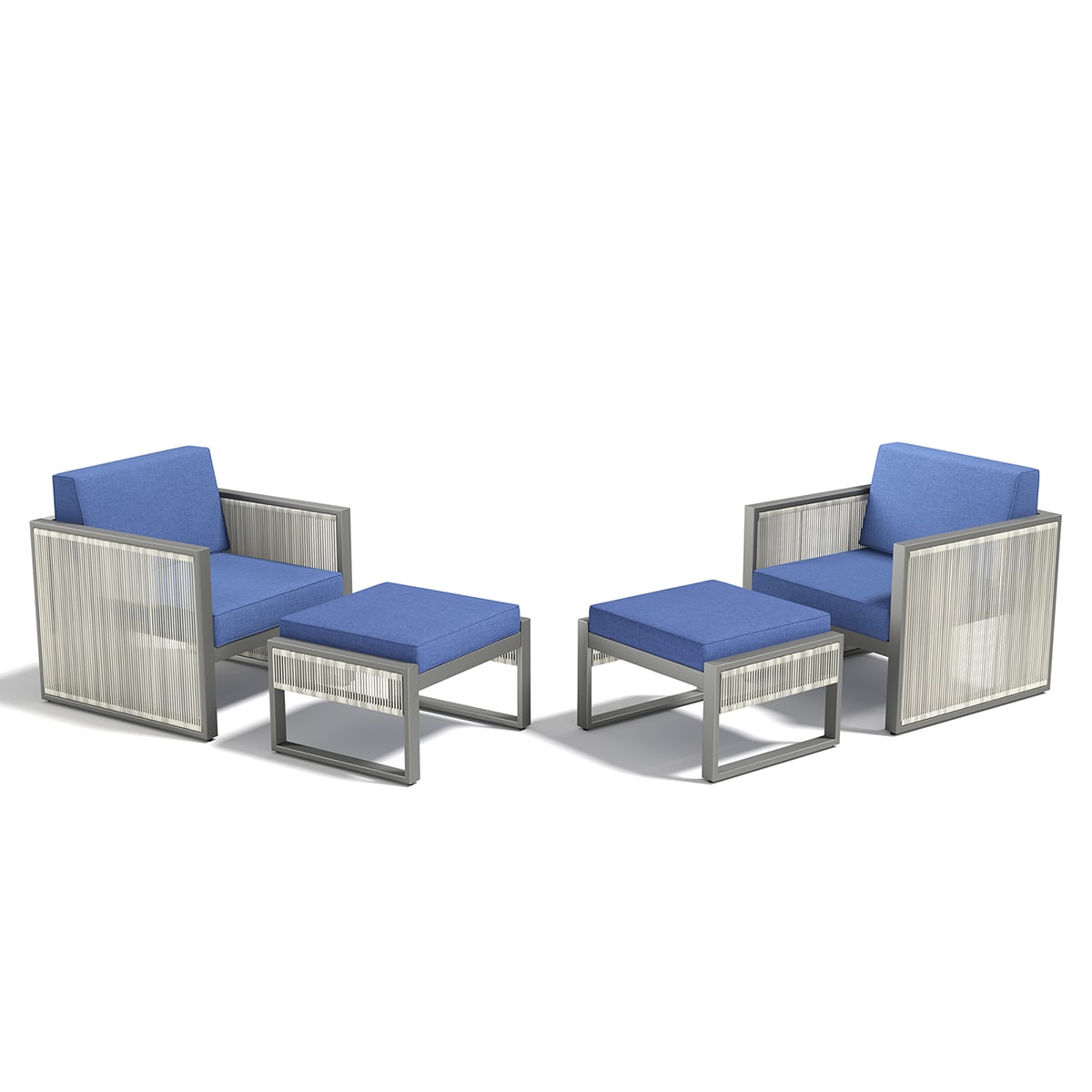 Rilyson FSFHGW1140-1 Tubu Set of 2 Wicker Off-white Wicker Frame Stationary Conversation Chair with Off-white Blue Cushioned Seat