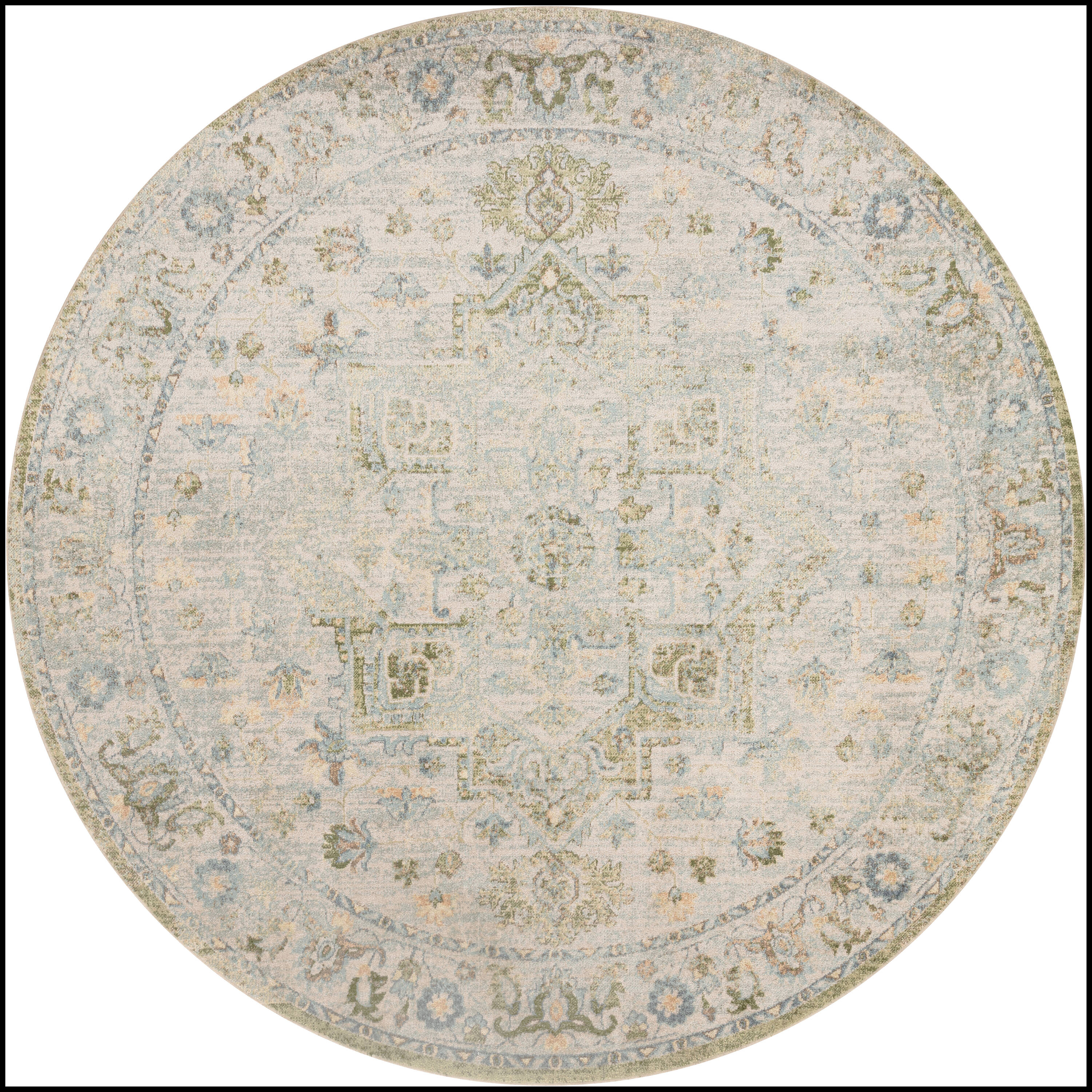 Nourison Home 099446964267 Astra Machine Washable 8 x 8 (ft) Loomed Polyester Blue Green Round Indoor Medallion Persian Machine washable Area rug