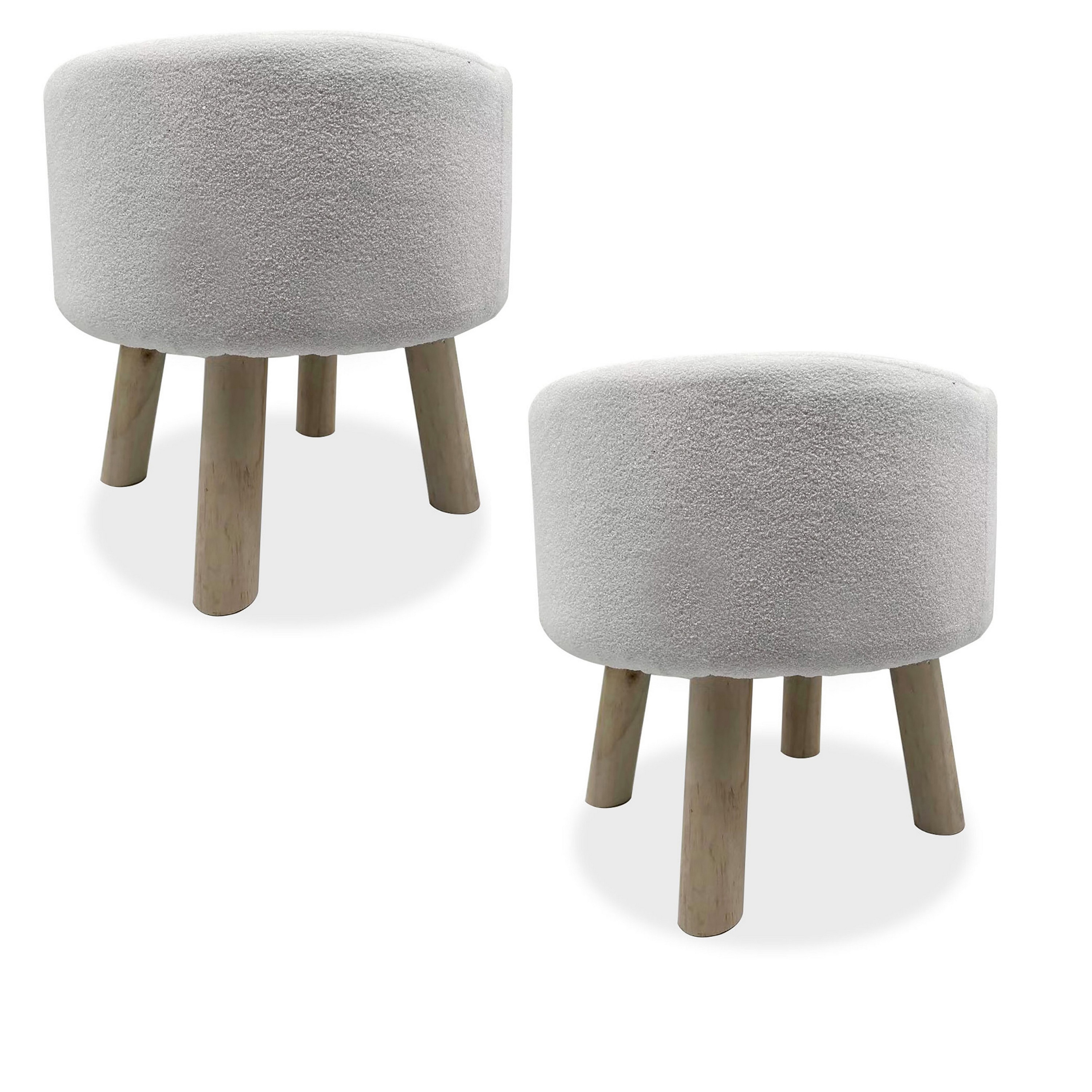 Benzara Ginni Footstool Ottoman Set of 2-White Polyester-Soft Seat-Wood Legs