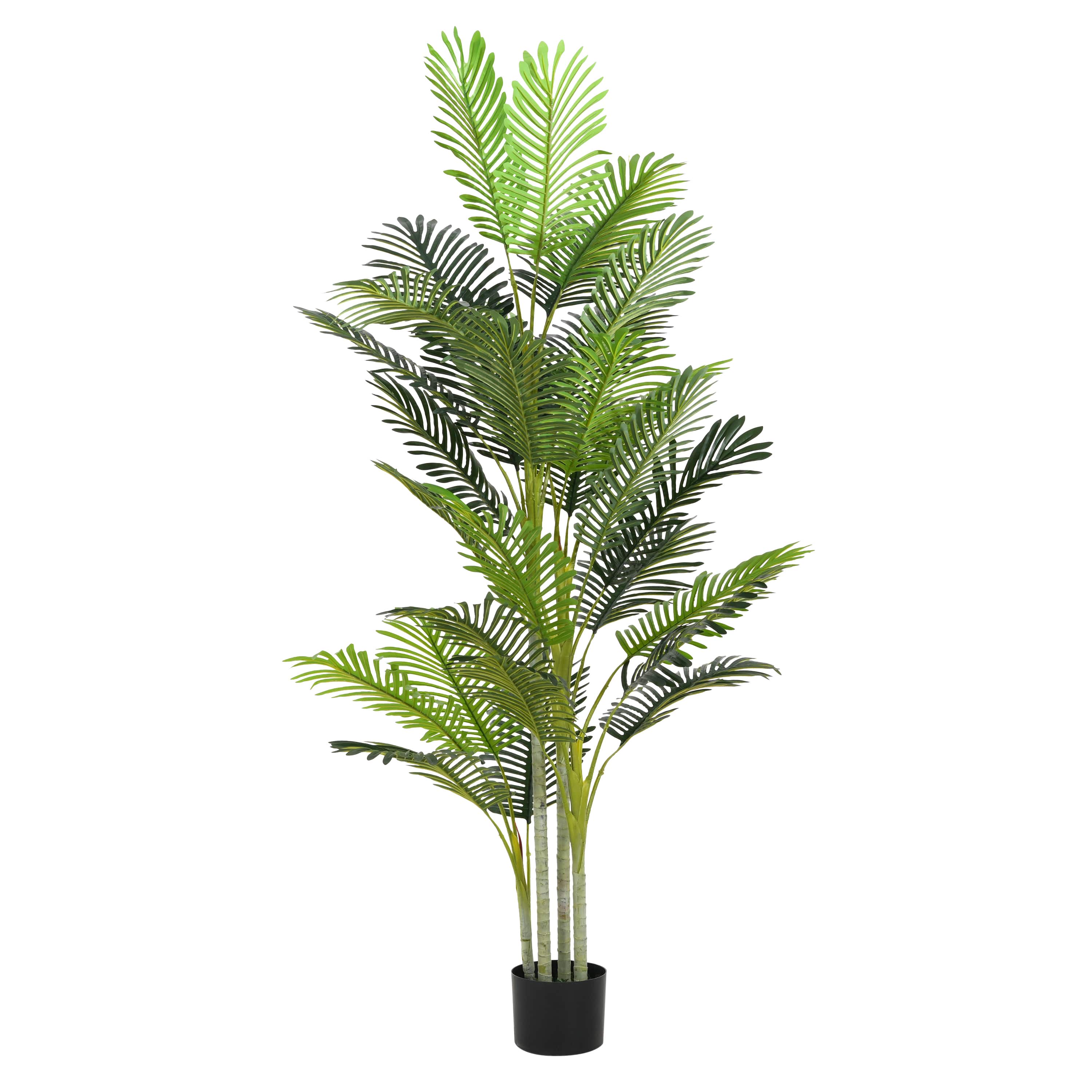 Vynxaria LEXY1272-DJZW-RZS022 79in Artificial Palm Tree Set of 2 in Pot Green Polyester Leaves Indoor Outdoor Tropical Decor