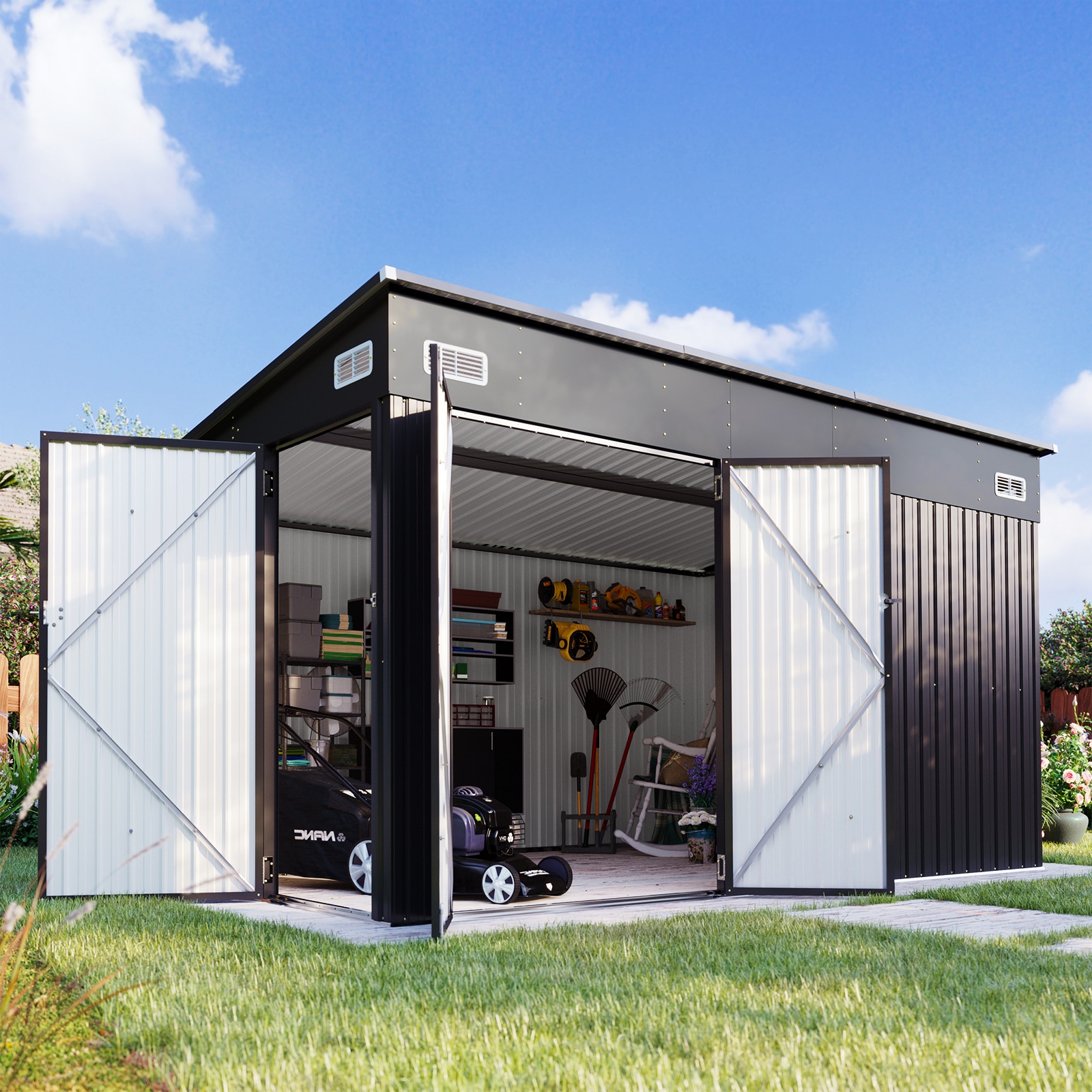 AOXUN AX-00404B 12-ft x 8-ft Economy Series Galvanized steel Storage Shed