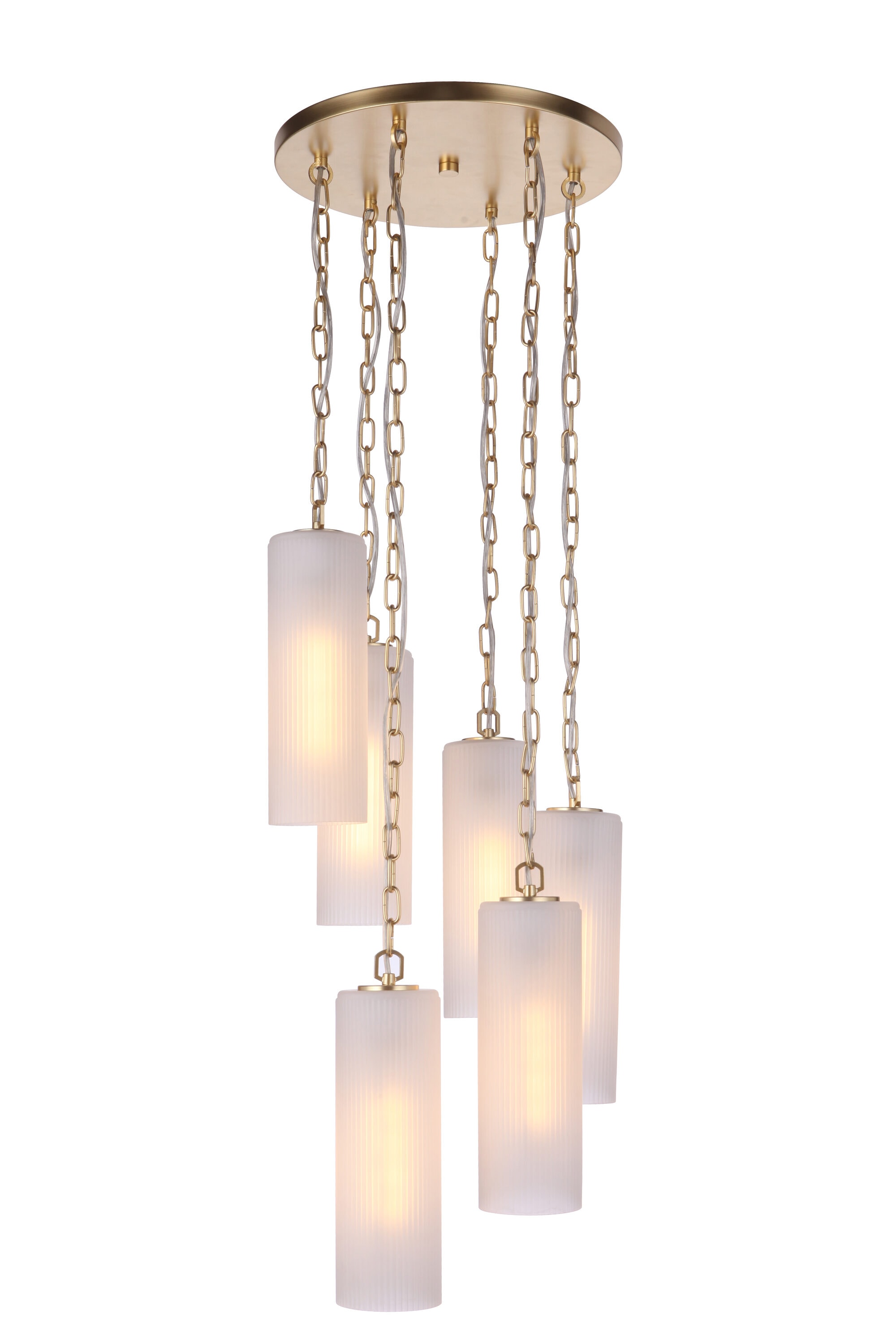 Sunset Gold 6-Light Pendant with Frosted Ribbed Glass Shades
