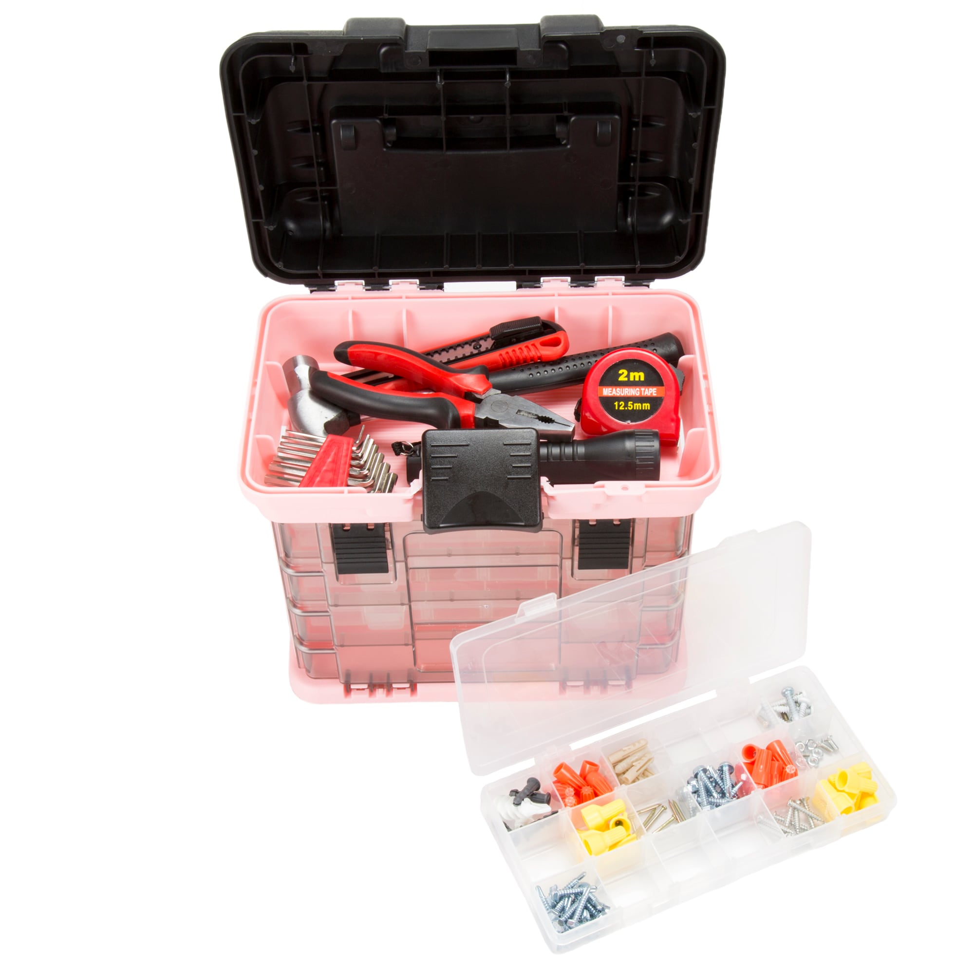 Fleming Supply Small Parts Organizer with Drawers and Customizable Compartments for Hardware, Fishing Tackle, Beads, or Crafts 7-in W x 10.5-in H x 10-in D 18 -Drawer Pink Polypropylene Tool Box