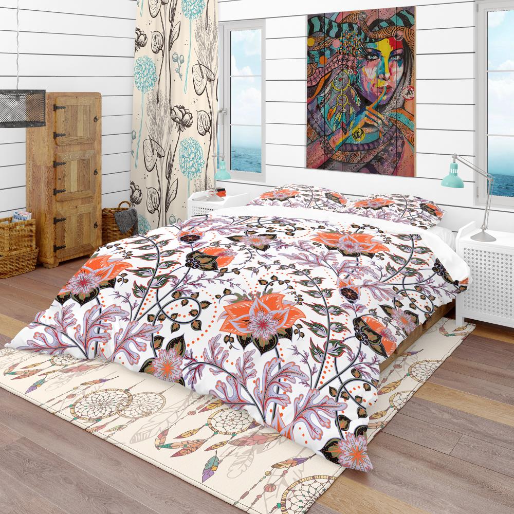 Designart BED18994-Q 3 -Piece Orange Queen Duvet cover Set