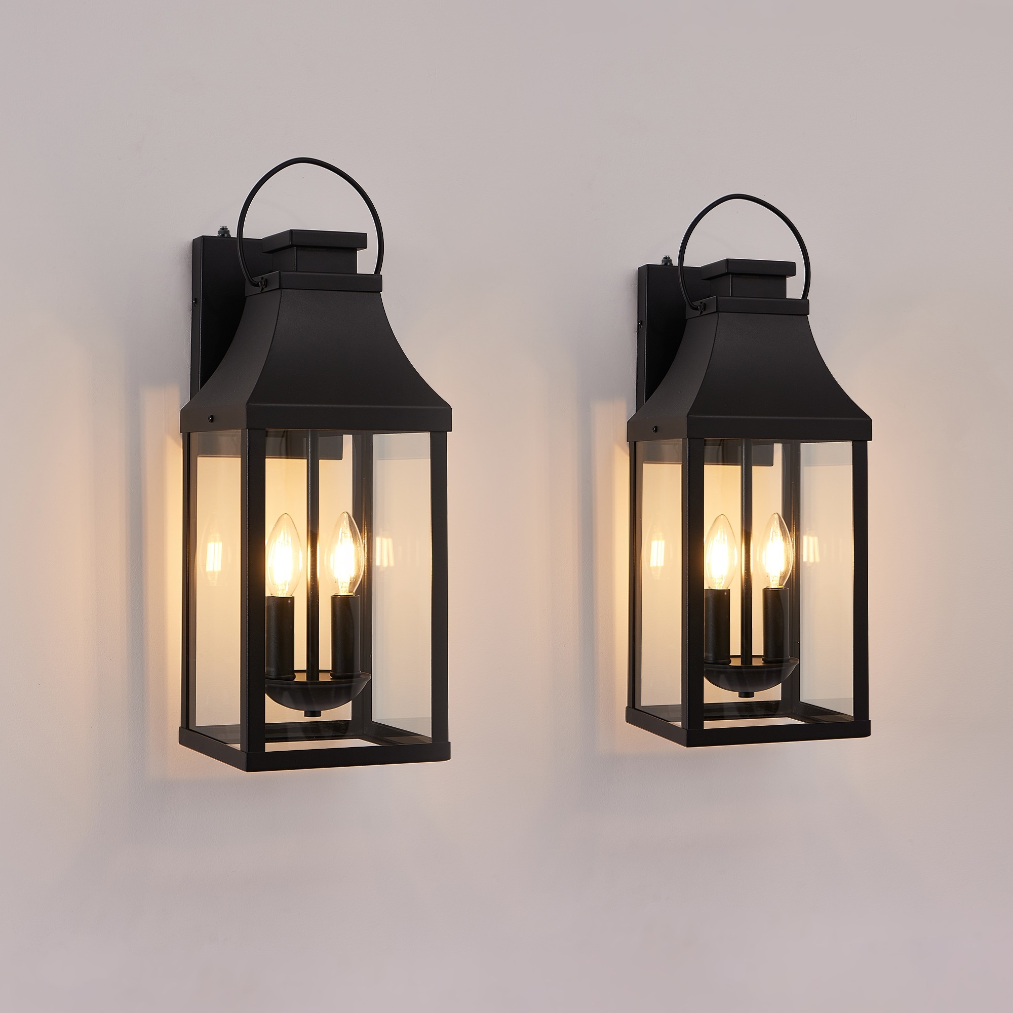 HyperDrop Cart 20-in Large Black Aluminum Dusk to Dawn Outdoor Lighting Fixture Waterproof 2-Light Exterior Wall Sconce for House Garage (2-Pack)