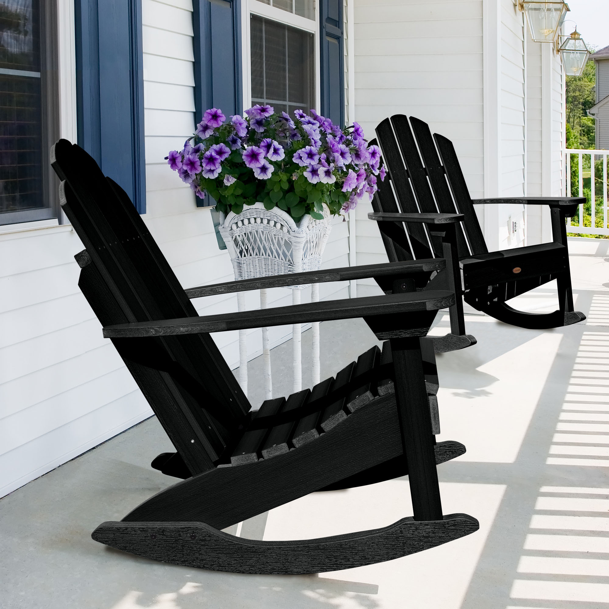 highwood AD-ROCCW30-BKE The Westport Black Poly-lumber Frame Rocking Chair with Slat Seat