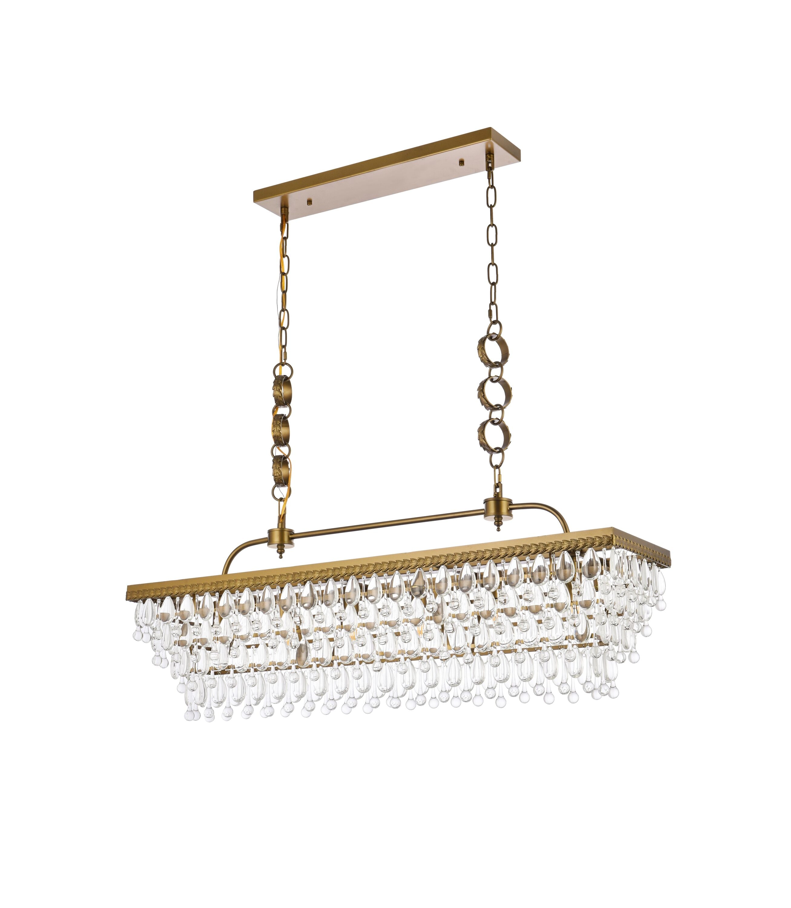 Nordic Brass and Crystal 6-Light Rectangular Pendant