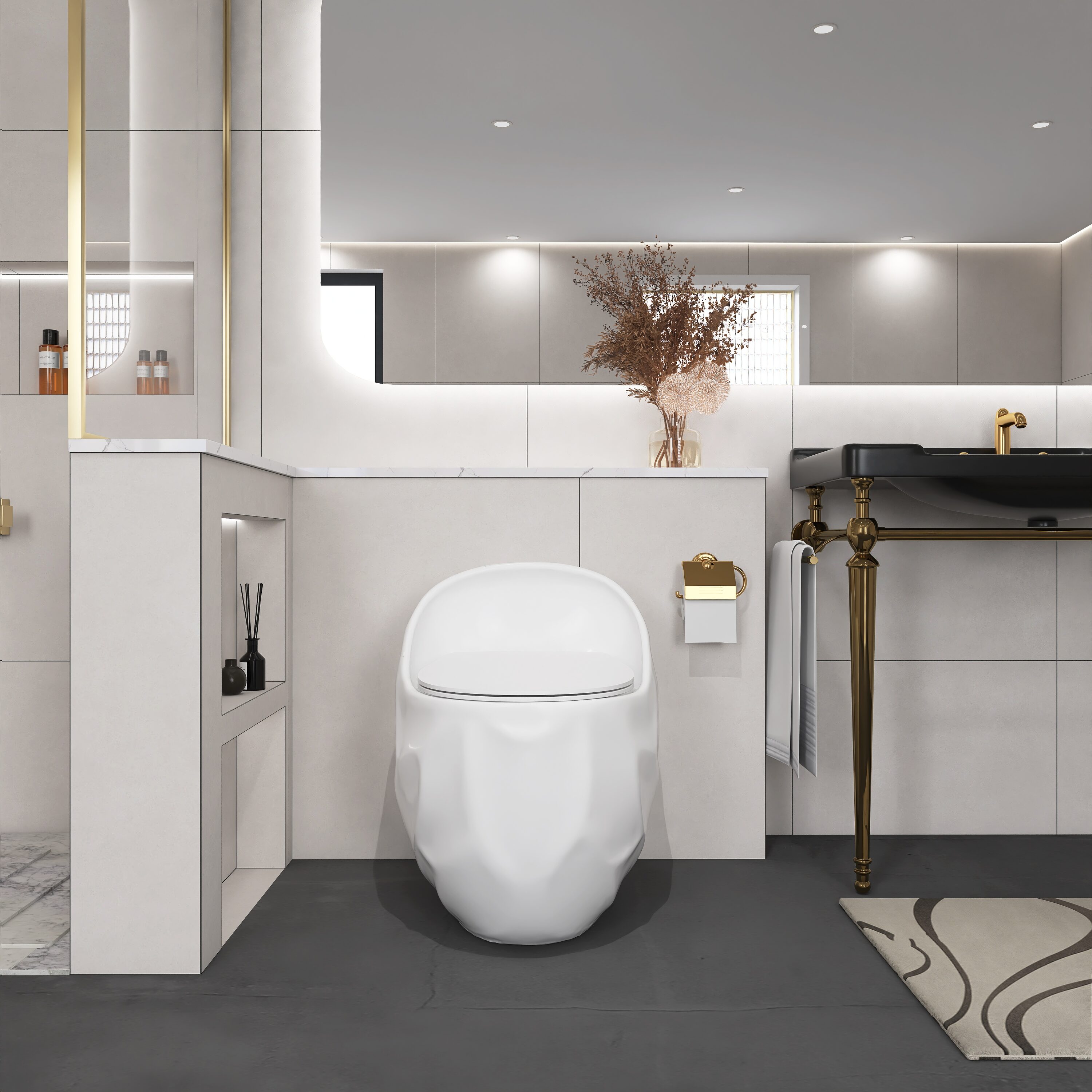 Huluwat - Gloss White Egg Shaped One Piece Toilet with Quick Release Seat