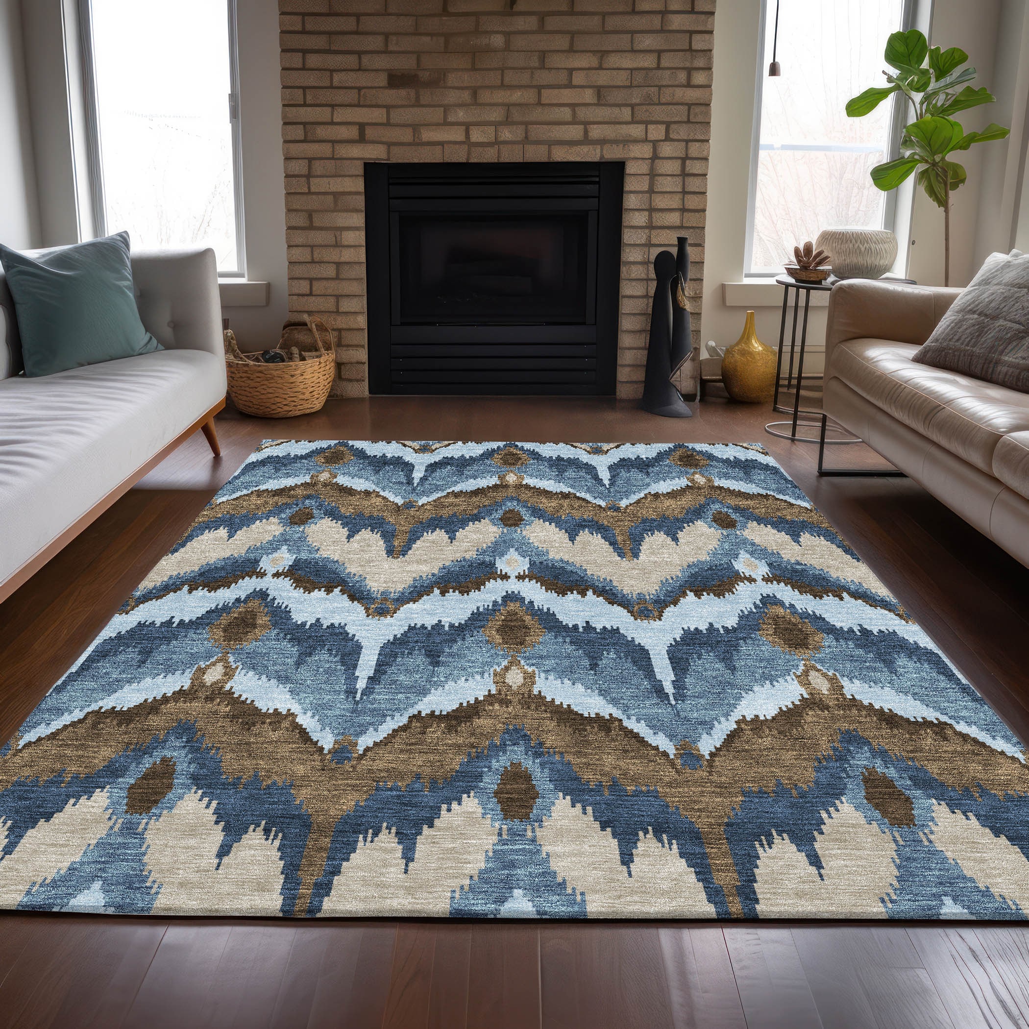 Addison Rugs ACN743BU10X14 Chantille ACN743BU 10 x 14 (ft) Polyester Blue Rectangular Indoor/Outdoor Geometric Machine washable Area rug
