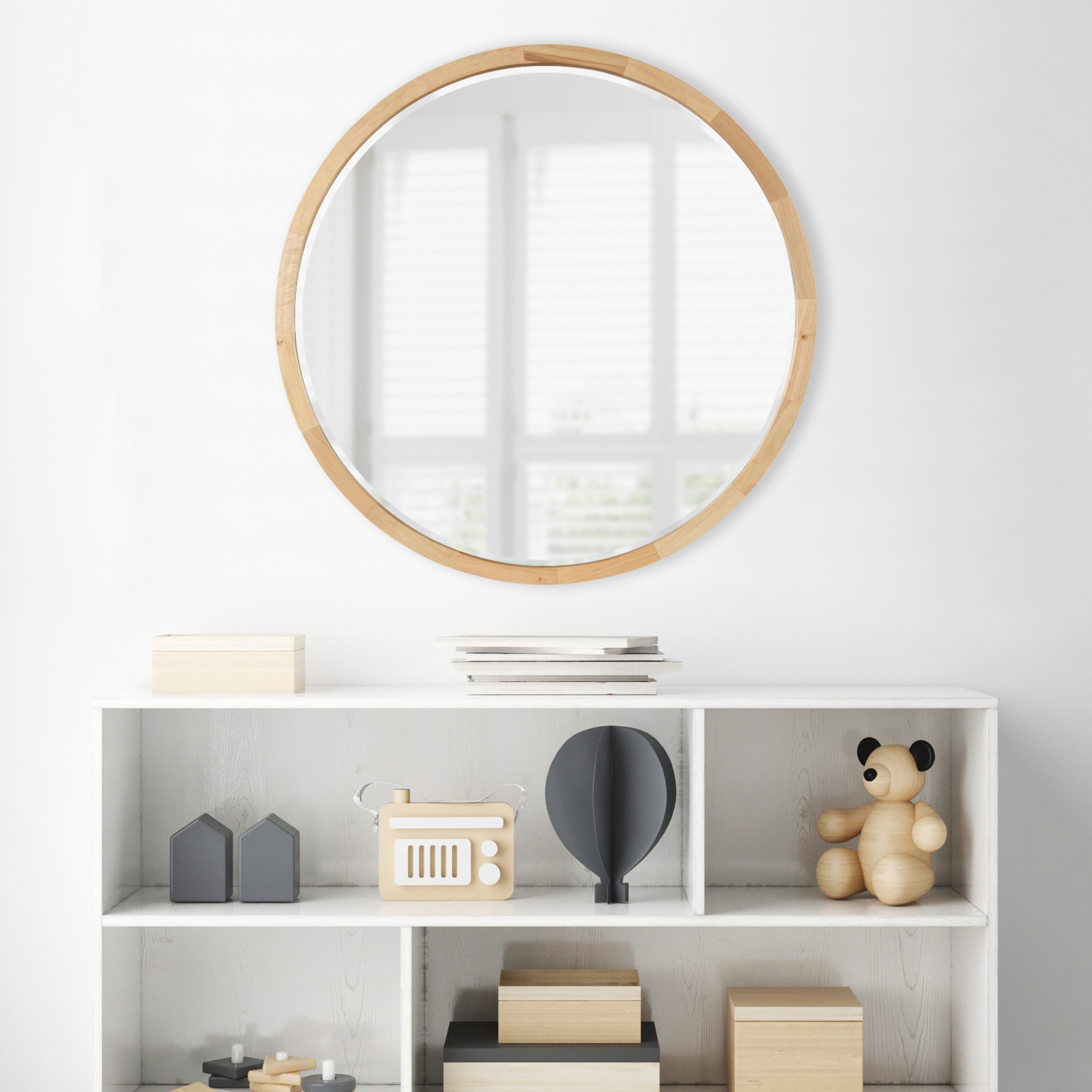 Kate and Laurel Norlund 28-in W x 28-in H Round Natural Framed Wall Mirror